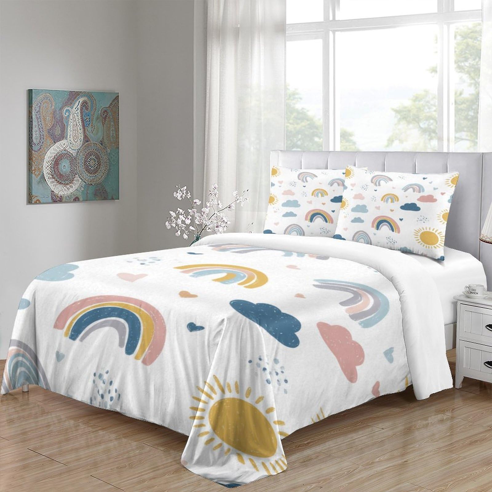 Motivi arcobaleno Impressione 3D 3 pz fodera per edredone Design fantasioso dell'infanzia coperteletto microfibra traspirante zip per bambini ragazzi donne Super king（260x220cm）