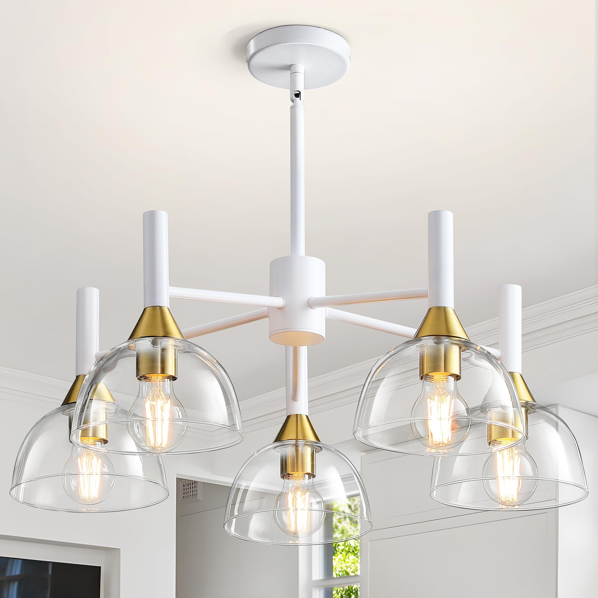 RUIYEY Dining Room Chandeliers Light - 5-Light White and Gold Modern ...