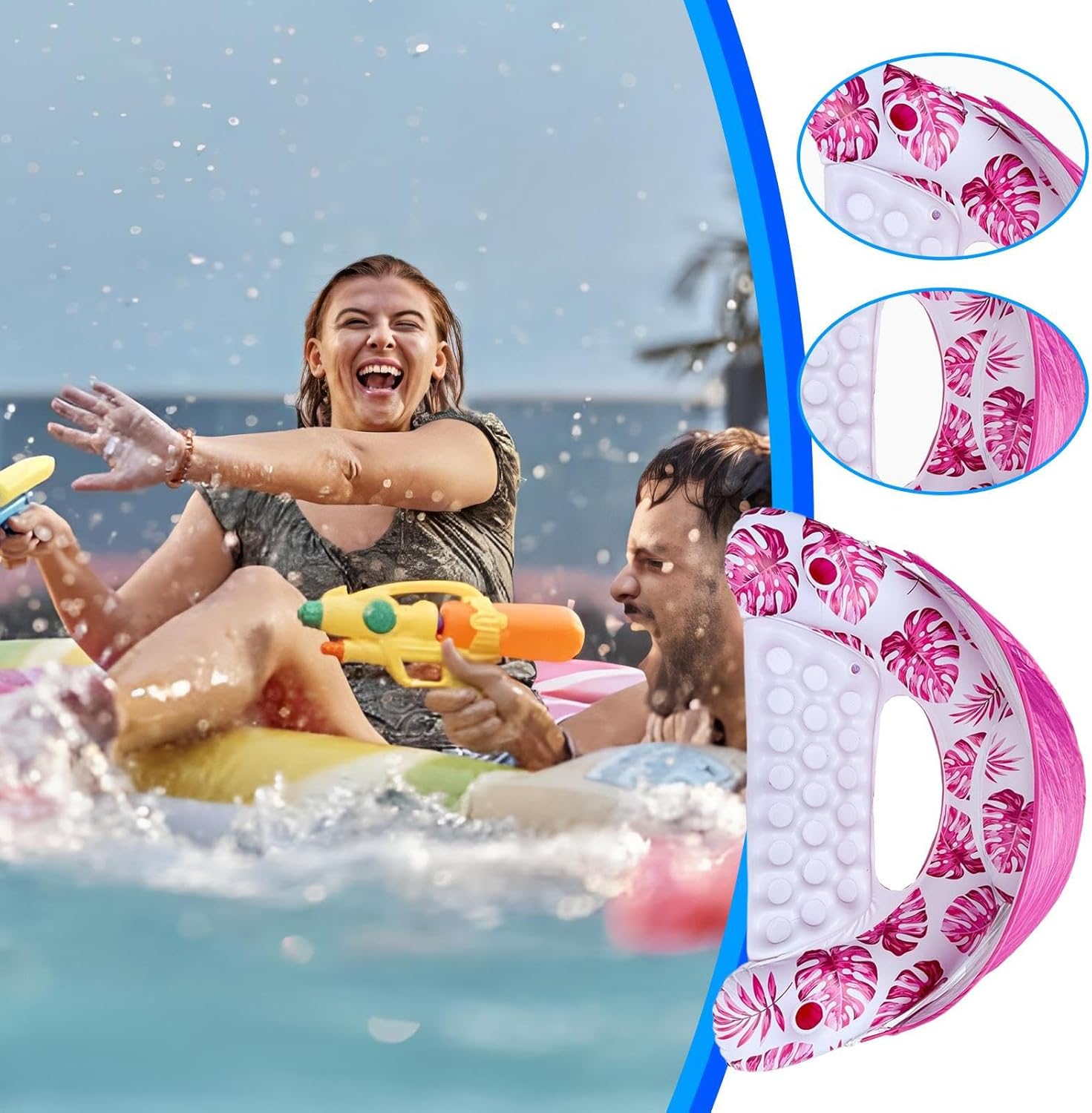 大人用プールフロート、大人用空気注入式プールフロート | サンシェードラウンジチェアフローティング、カップホルダー付き 川、水泳、湖