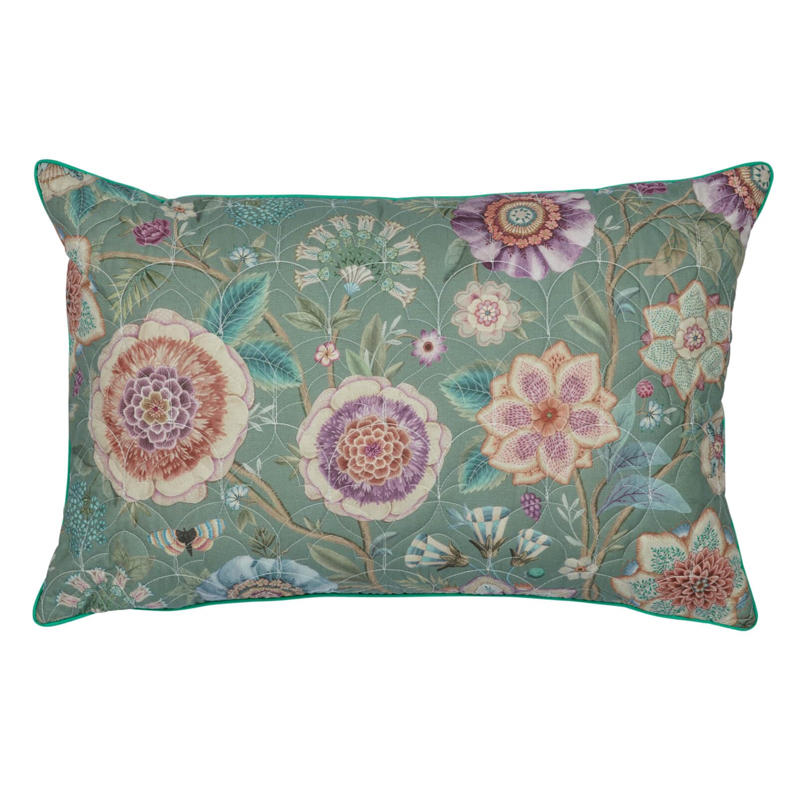 Pip Studio Dekokissen Viva Las Flores Grün Blüten Blumen Blätter Beeren Stiele Zweige Wendeoptik Geblümt Floral, Größe:45 x 70 cm