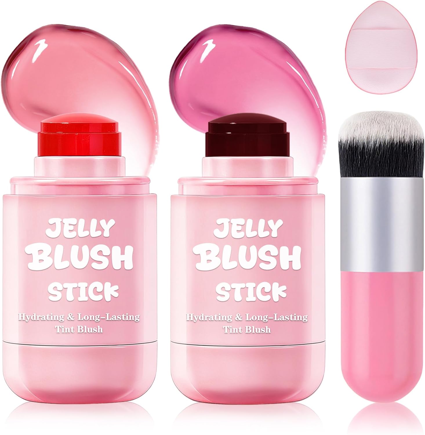 2PCS Jelly Blush Stick for Cheeks,Multi-use Cooling Water Jelly Lip and Cheek Tint Stain,Moisturizing,Cruelty-Free,Lightweight,Sheer & Buildable Lip Tint + Blushďź02 Soft Pink + 04 Berry Redďź