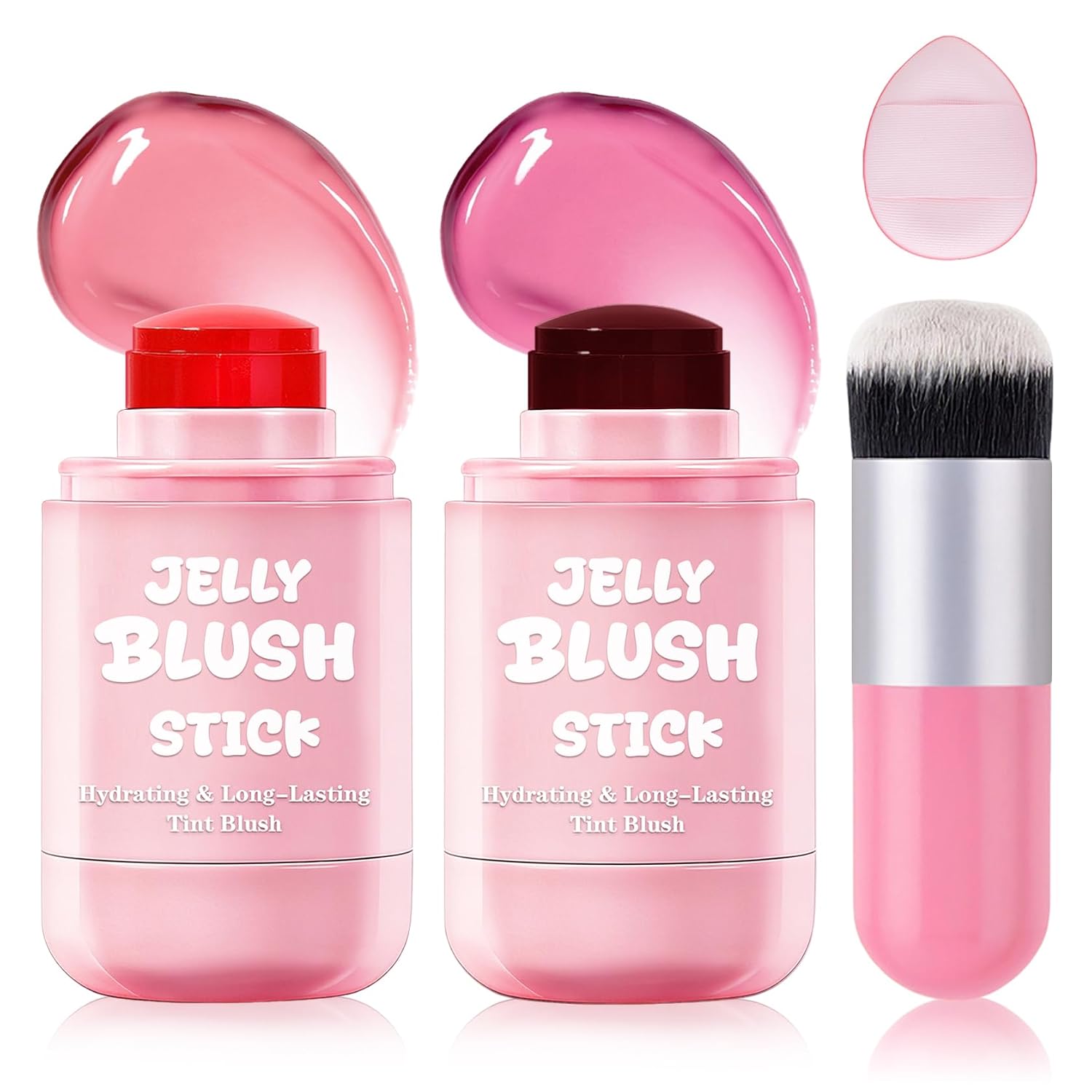 2PCS Jelly Blush Stick for Cheeks(02 Soft Pink + 04 Berry Red)