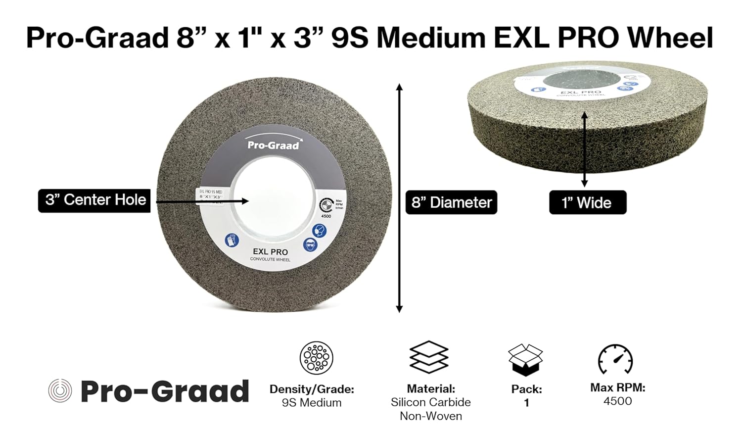 8” x 1” x 3” 9S Medium EXL PRO Convolute Deburring Polishing Wheel - Silicon Carbide - Professional Grade - Metal Deburring, Finishing and Polishing Wheel – 1 Pack