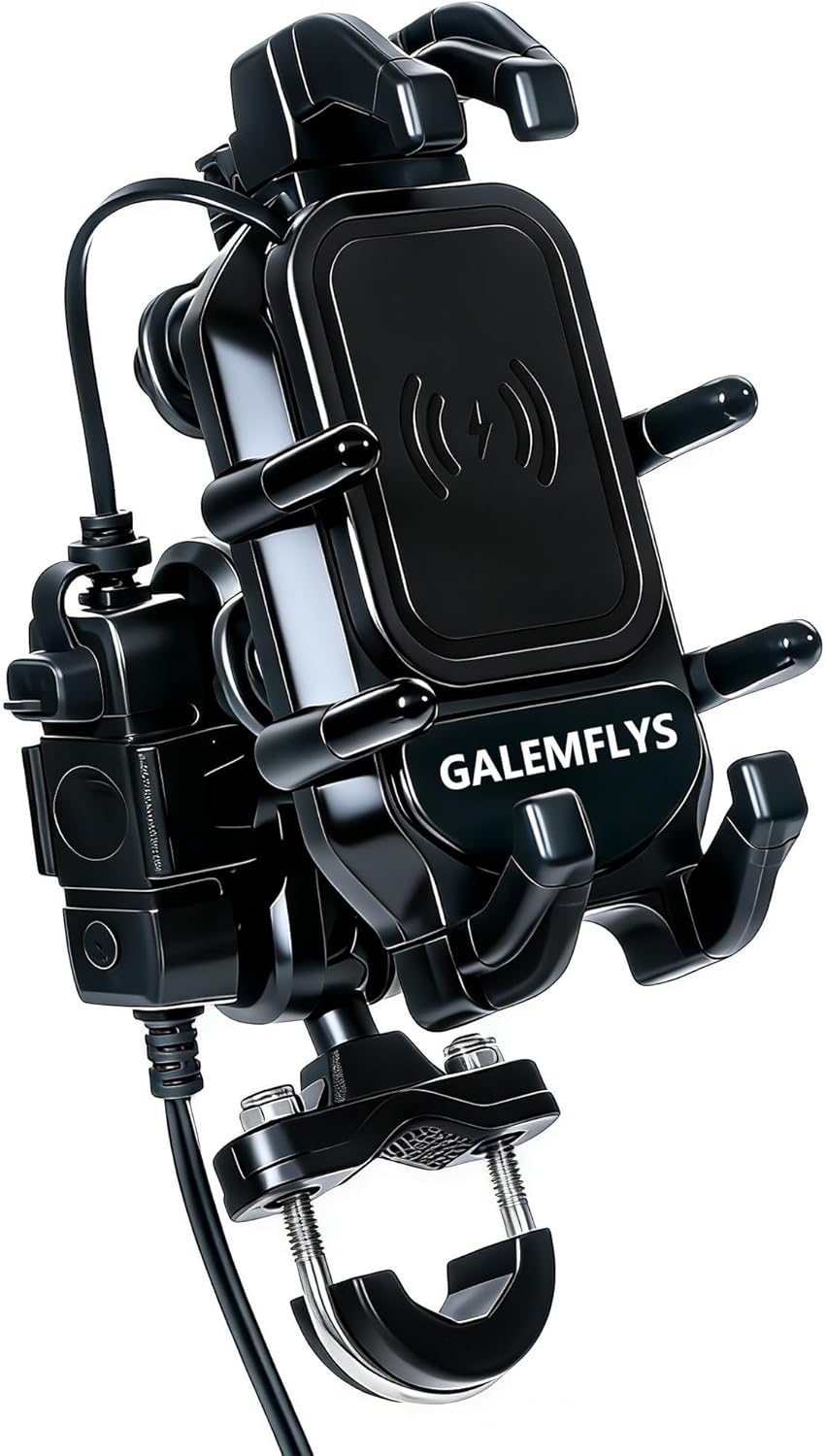 Motorcycle Phone Mount with 15W & 36W Fast Charging, 8-Claw Anti-Shake Design, Universal Phone Holder Fit for 4.7-7.2" Phones on Motorcycle, Bike, Scooter, ATV