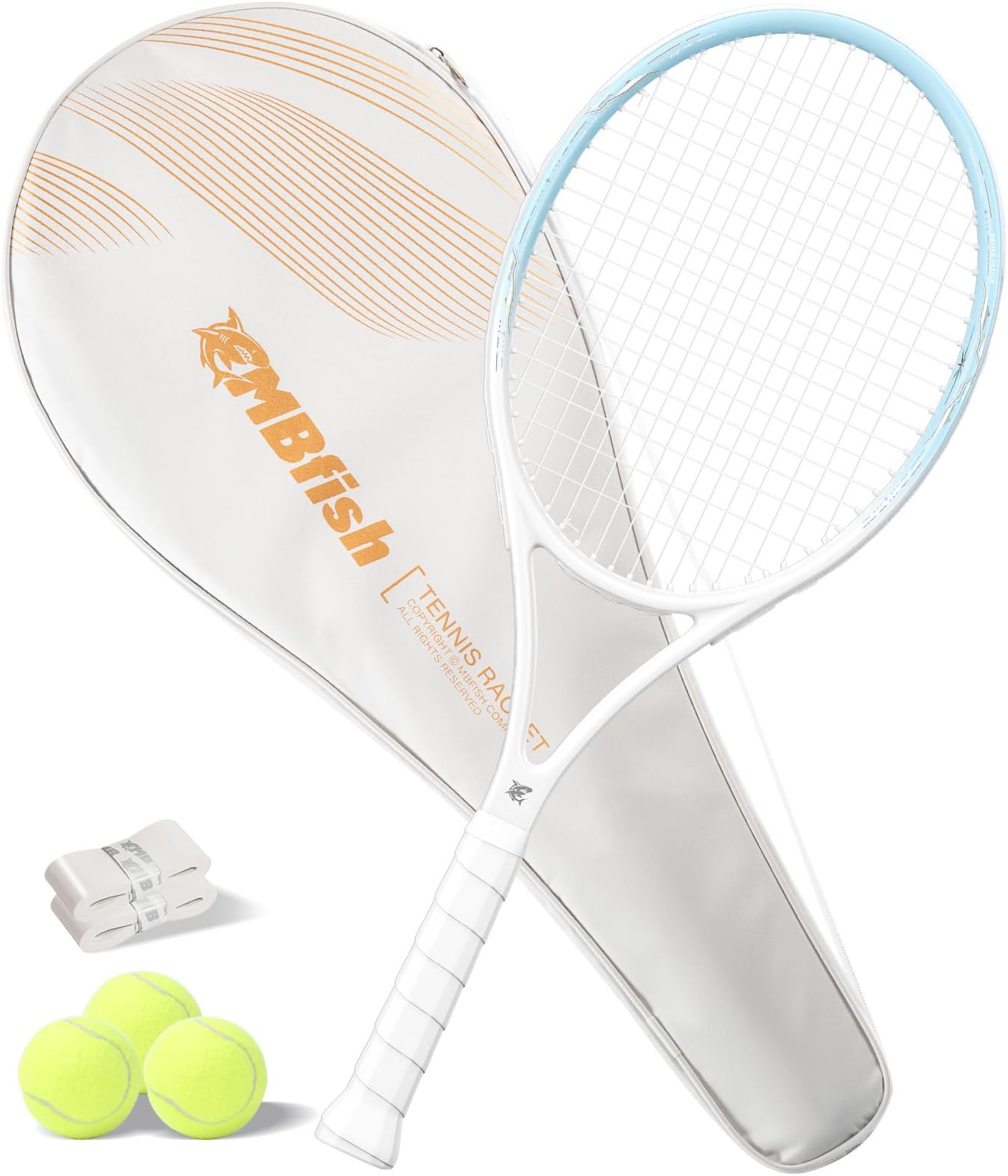 Tennis Racket - Super Value Set with Pre-Strung, Comfortable Handle, 27'' Tennis Racquet for Adults, Natural Series Includes 3 Tennis Balls, 2 Overgrips and 1 Tennis Bag