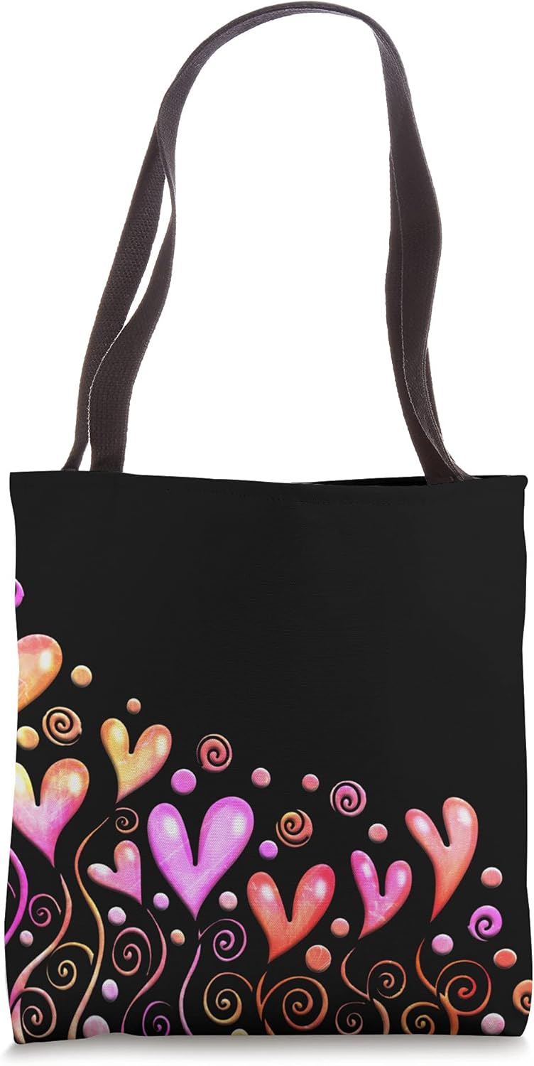 Cute hearts on black tote bag.