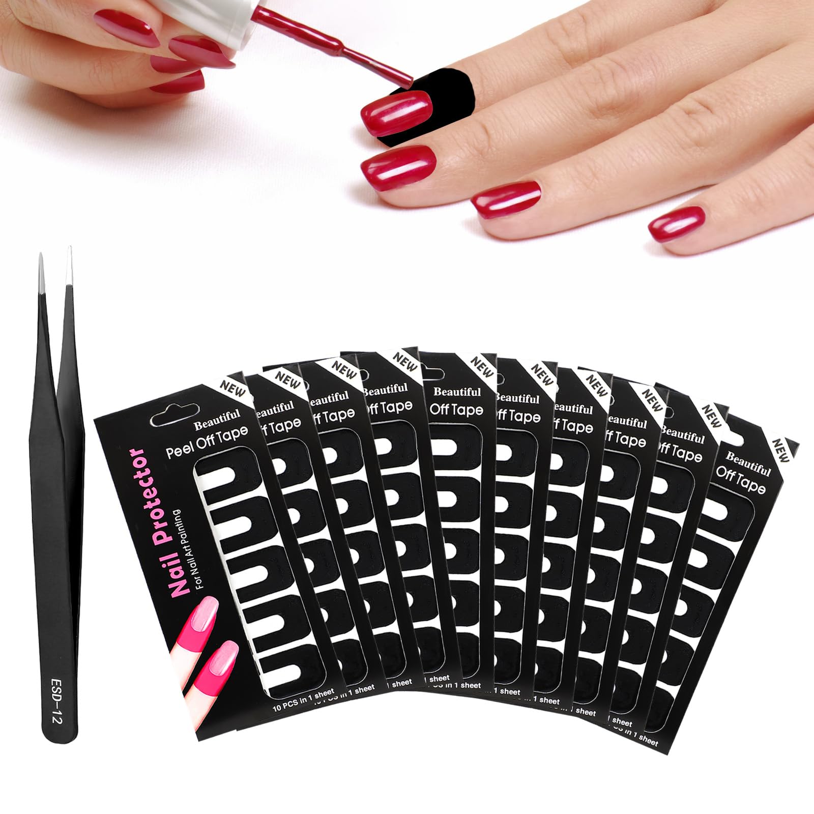 100pcs Nail Polish Protector for Fingers with Tweezers, U-Shaped Nail Protector Cuticle Protector for Nail Painting, Polish Guards Nail Art Plastic Peel Off Sticker