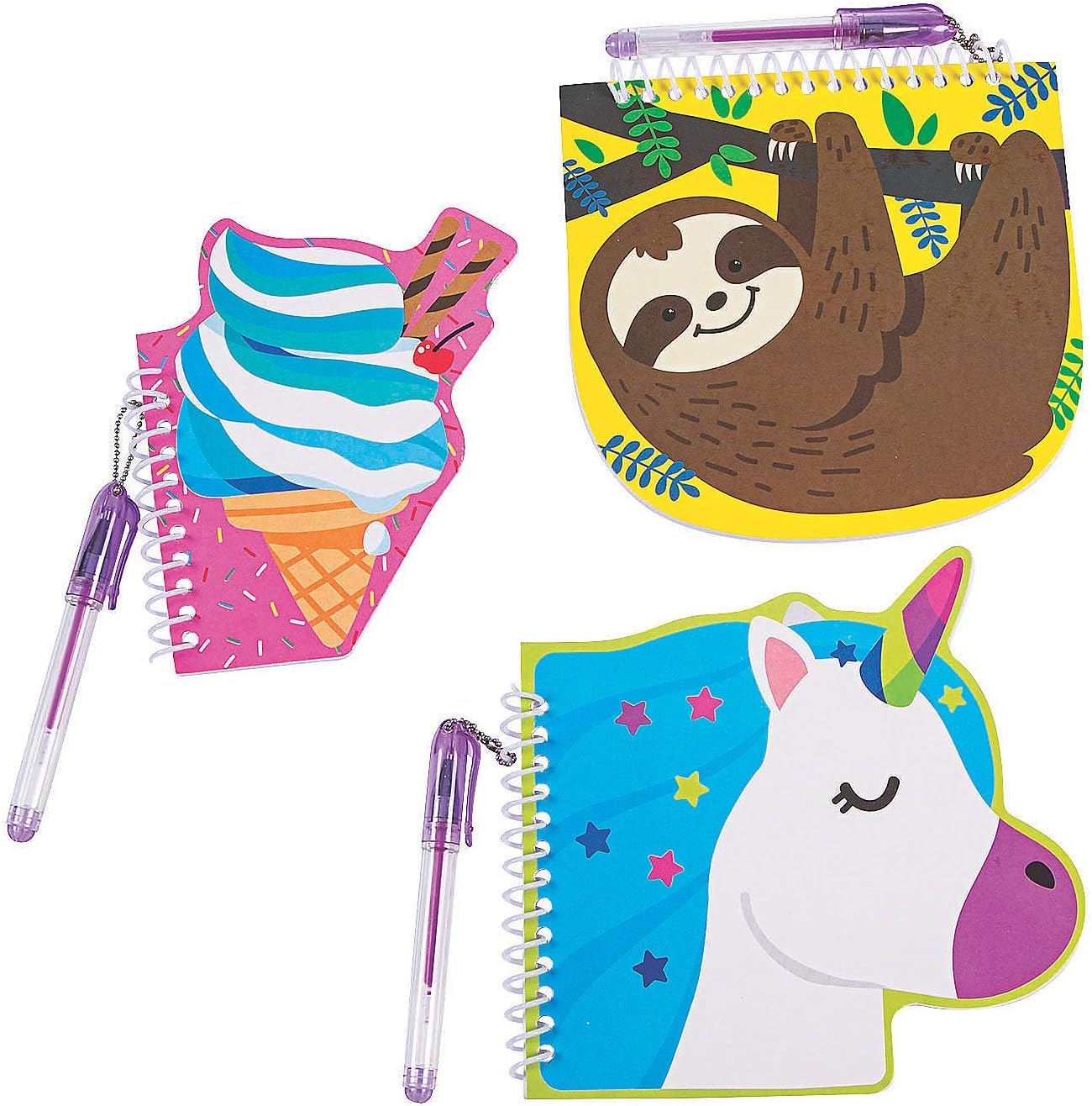Fun Designs Spiral Notebooks with Pens - Stationery - 12 Pieces