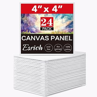 ESRICH 24 Pack 4x4 Inch Mini Canvas Boards - Primed Cotton Blank Panels Acid-Free for Acrylic Oil Watercolor Gouache Painting Kids Artists