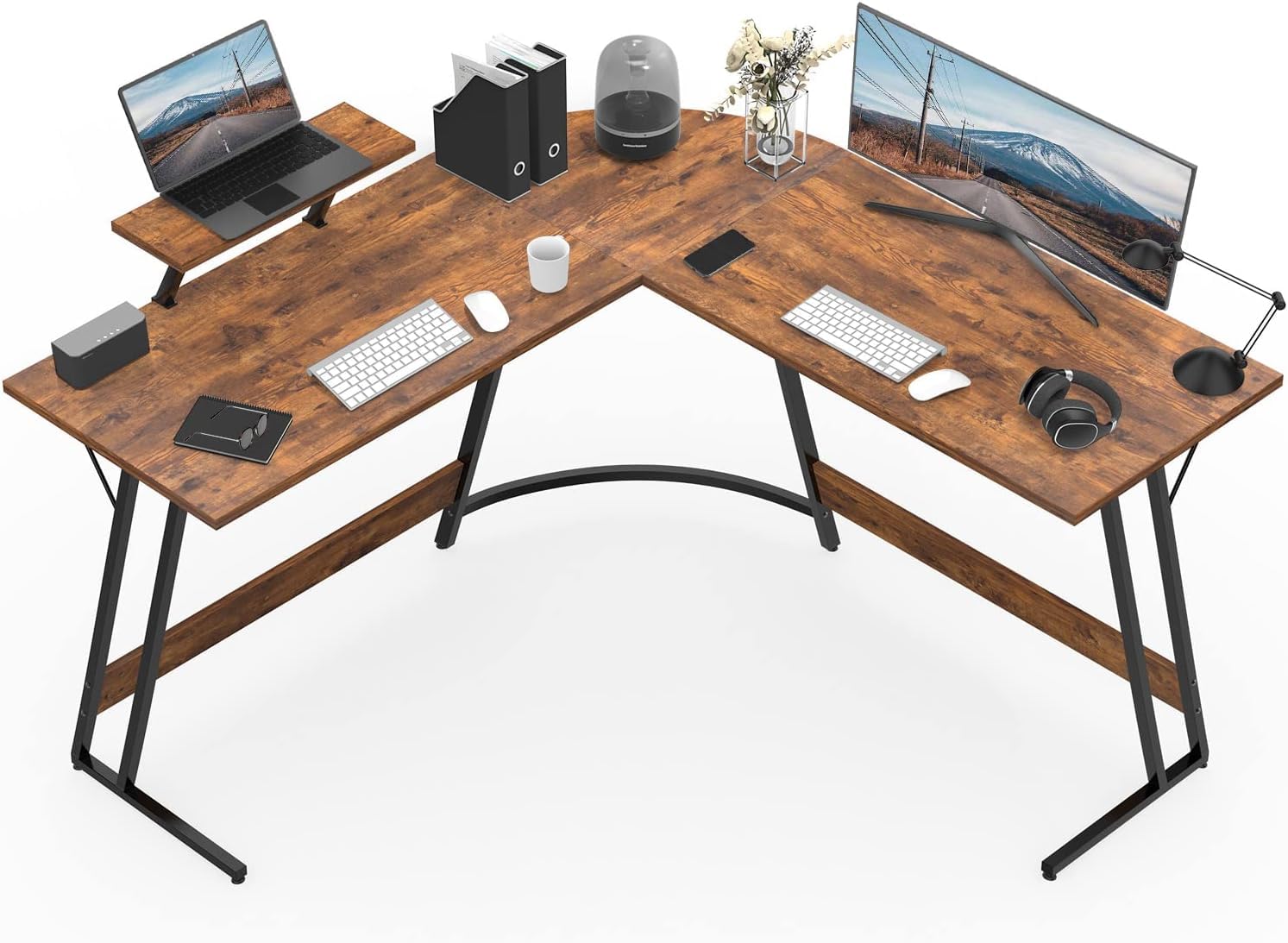 TEKAVO Deskio Siyora L Shaped Table I Computer Table for Home Pc I Office Computer Table for Home I Rounded Corner Desk I Gaming I Worktable (130 Cm x 50 Cm x 75 Cm) Brown Wood, Metal – DIY
