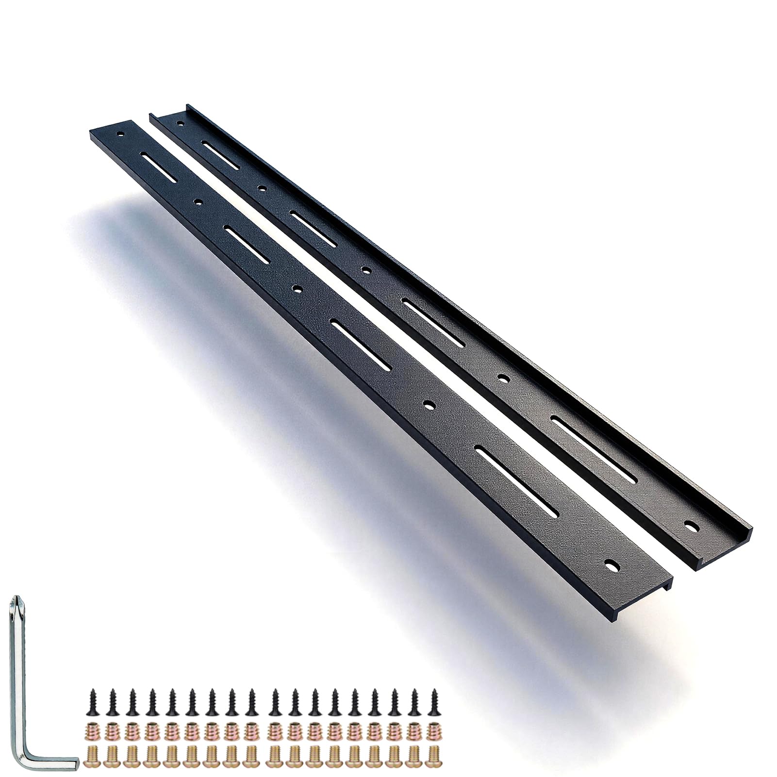 C Channel Steel Support Metal Support Bracing Hidden C Bracket for Table Top Live Edge Slab Woodworking, Black Coat Finish, 6 Holes (2 Pack Upgrade, 46 Inch)