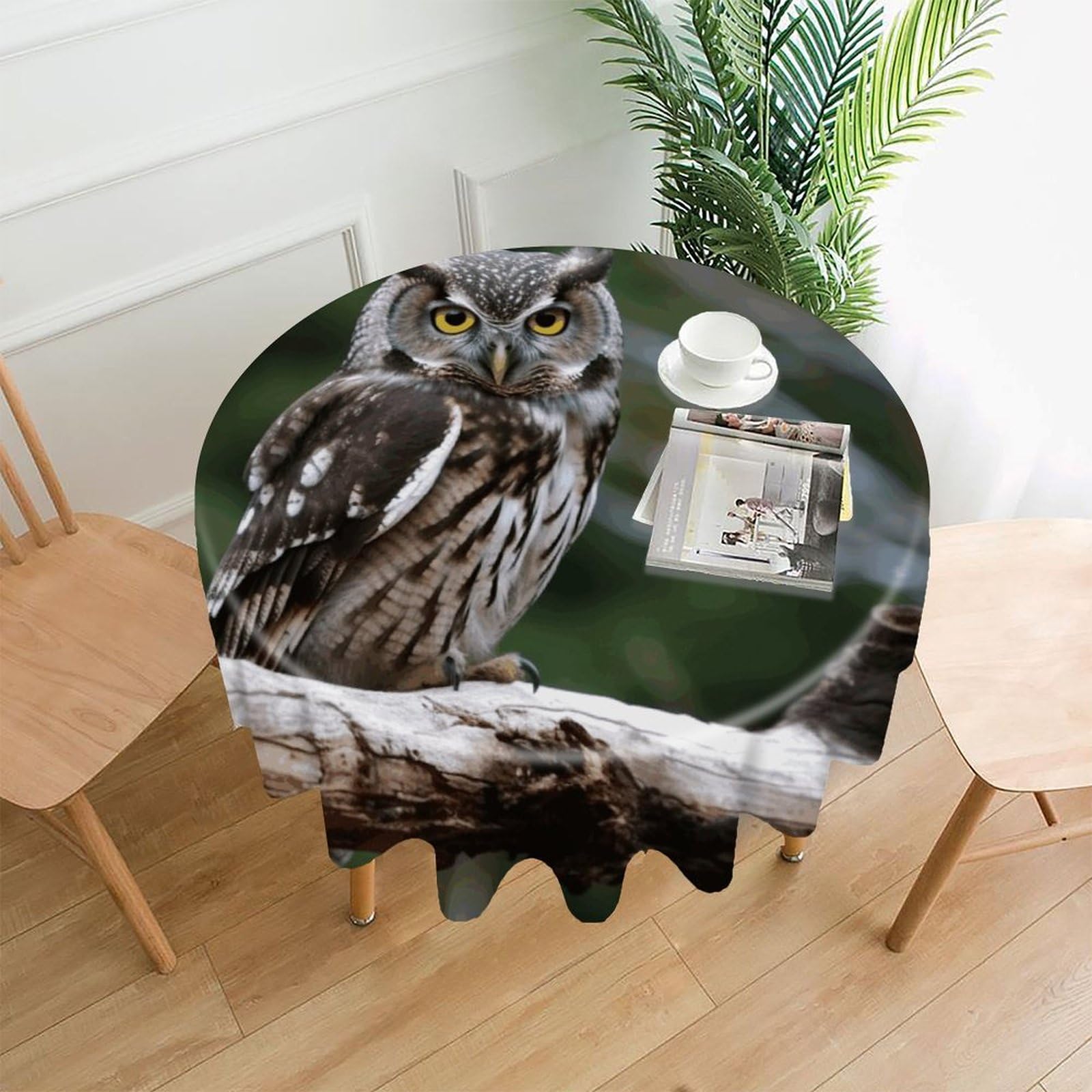 FodPand Wild Owl Birds Round Tablecloth - 60 Inch Premium Polyester Table Cloth, Fashion Wrinkle Resistant Decorative Table Cover for Dining Kitchen Party Buffet Tables