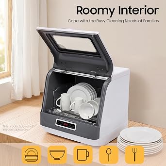Portable Dishwasher Countertop with 8L Built-In Water Tank,110V 800W Countertop Dishwasher, 3 Modes Wash Ways,for Small Households, Apartments