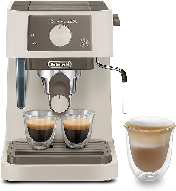 De'Longhi Stilosa EC235.CR, Ręczny ekspres do kawy, System Cappuccino, Kawa w proszku lub kapsułkach E.S.E, 1 litrowy zbiornik, 1100 W, Kocioł ze stali nierdzewnej, 1100W, Krem