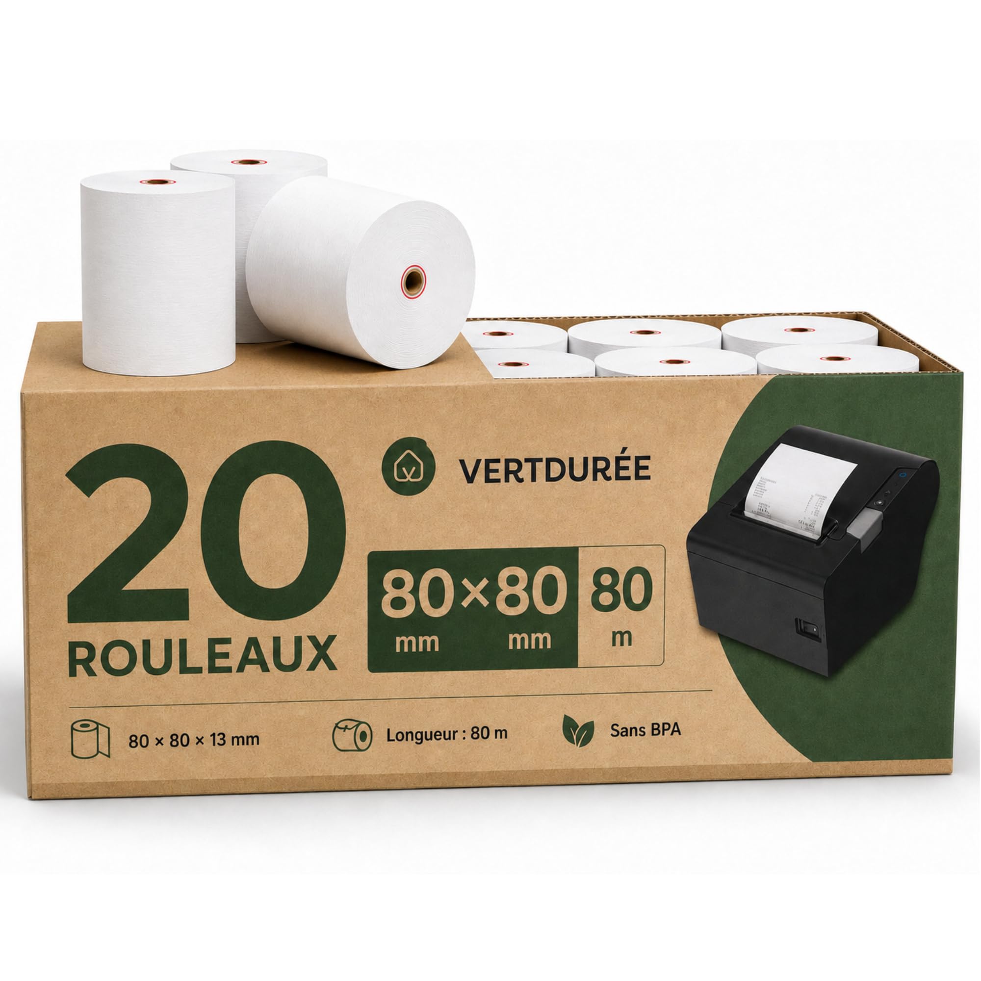 Rollos de Papel Térmico 80 × 80 × 13 mm Sin BPA – Bobinas para Caja Registradora, Impresora de Tickets, Recibos, Restaurantes, Tiendas y Puntos de Venta