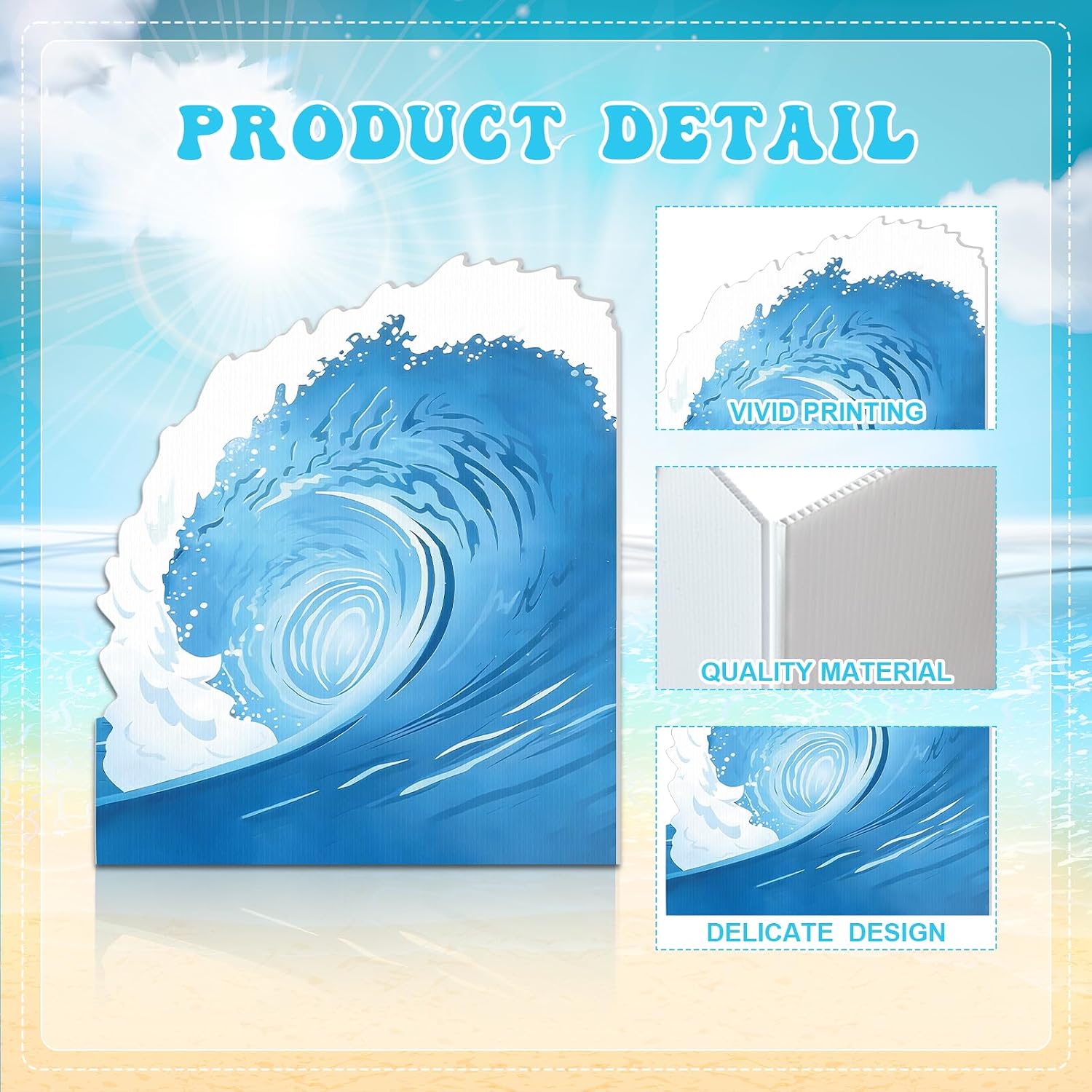 5 FT Ocean Wave Cardboard Cutout Ocean Beach Theme Party Decoration Surf Theme Photo Prop Backdrop for Hawaii Parties Beach Ocean and Summer Themed Decorations