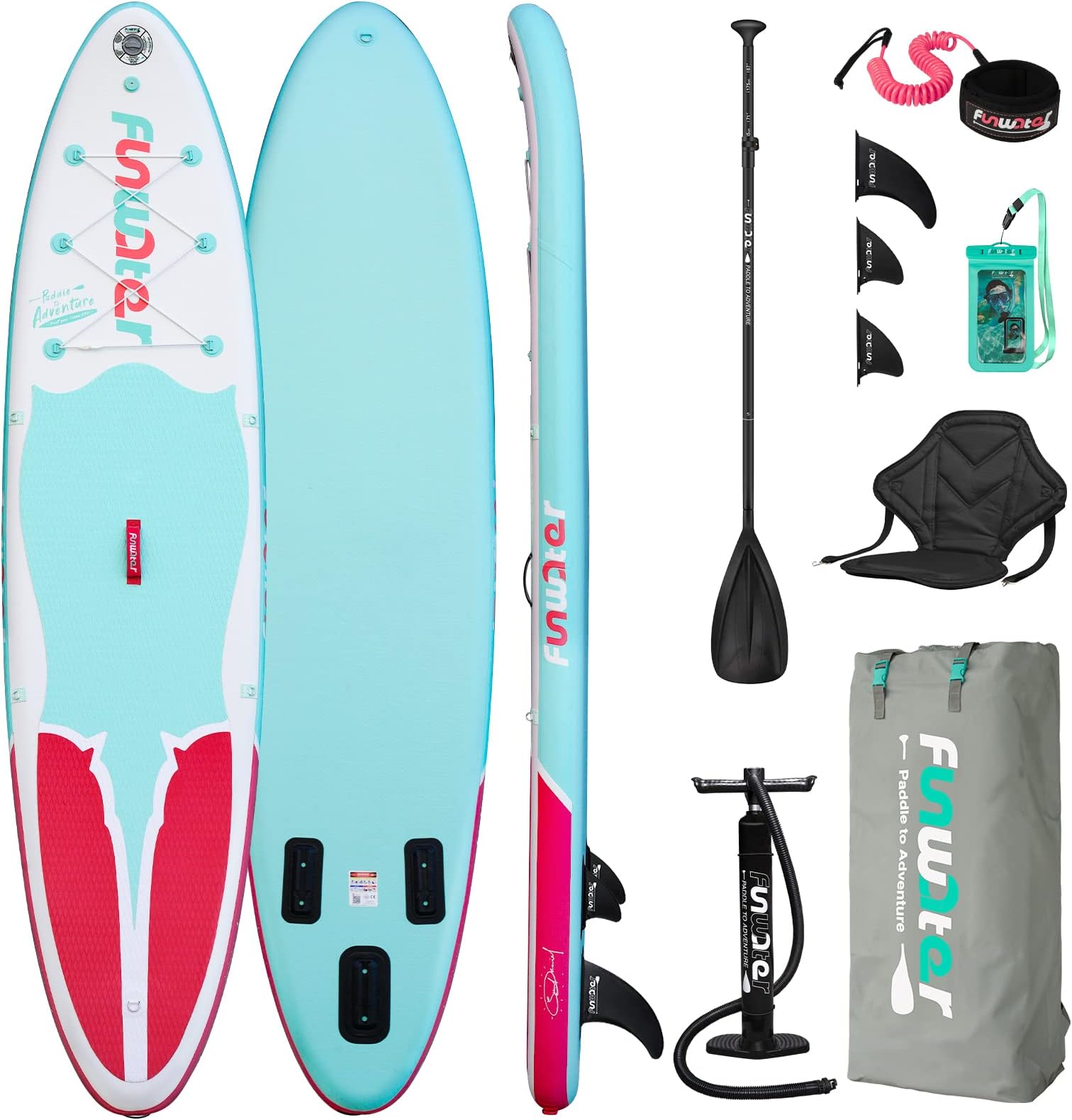 FunWater Inflatable Stand Up Paddle Board Surfboard SUP Complete Paddle Board Accessories Adjustable Paddle Pump ISUP Travel Backpack Leash Waterproof Bag Adult Paddle Board