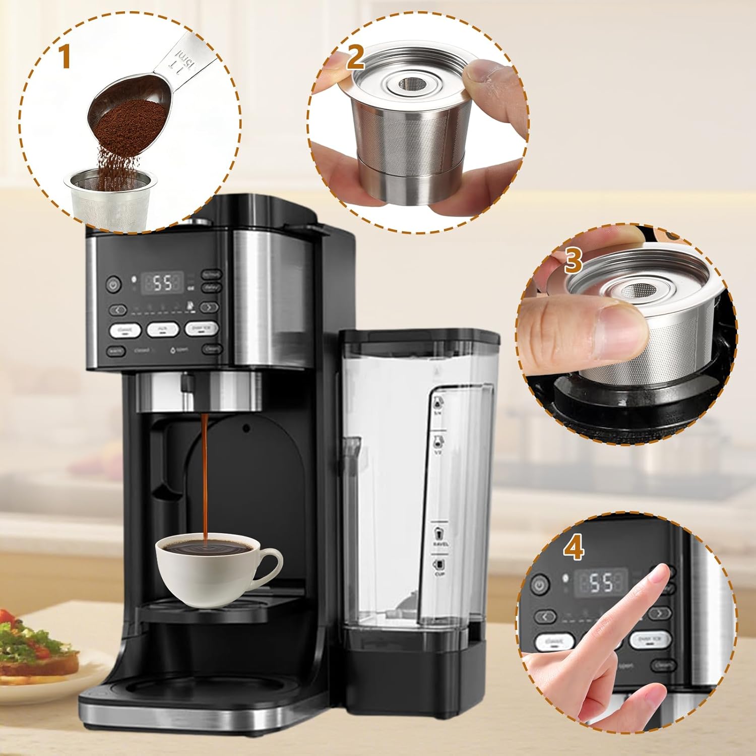 6 Pack Reusable K Cups Coffee Pods for Ninja Coffee Maker PB051 & CFP101/PB041 with 2Pcs Scoop 304 Stainless Steel Reusable K Pod Permanent K Cups Filters Coffee Accessories Fit for Ninja Coffee Maker