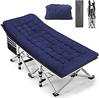 Fragess Portable Camping Cot for Adults: 28" Extra Wide, 600 lbs Heavy Duty Folding Bed with Thick Mattress, Ideal for Camp, Office Naps (Blue)
