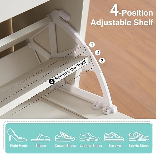 Miniatura 5 de Armario de almacenamiento de zapatos, organizador de zapatos de granja con 4 cajones abatibles y diseño de puerta de granero, armario independiente