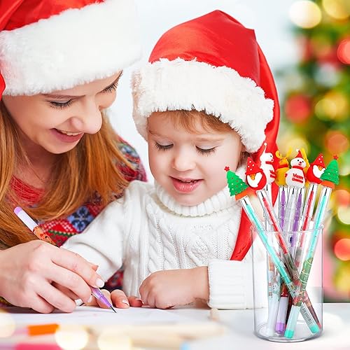 Miniatura 4 de Zonon Lápices de Navidad apilables de varios puntos, de plástico, decorados con Papá Noel, árbol de Navidad, ciervos y muñeco de nieve, para fiestas