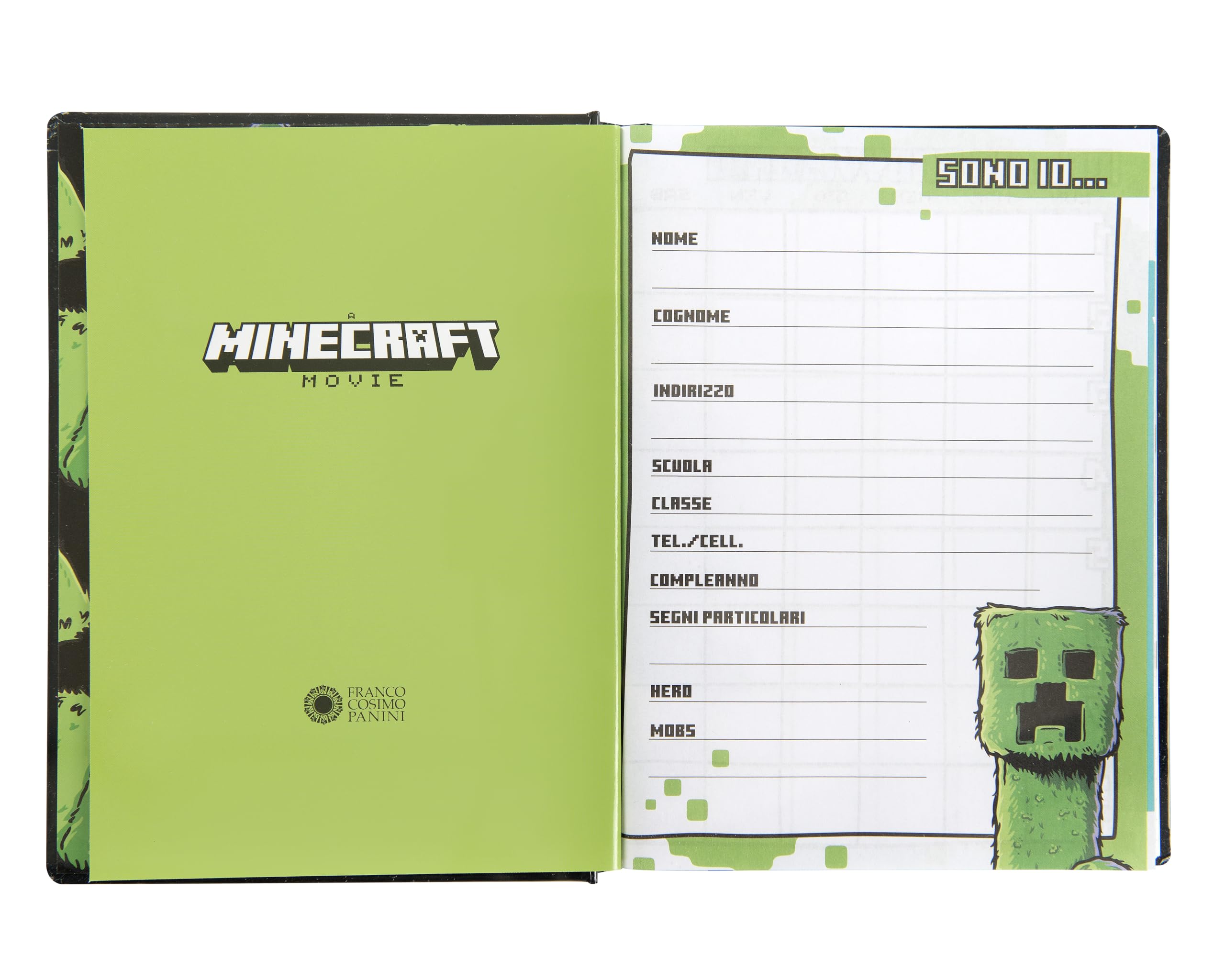 Franco Cosimo Panini Minecraft – Diario escolar oficial Minecraft, diario de 12 meses, ideal para la escuela primaria, con tapa acolchada y 320 páginas interiores impresas a color, 13 x 17,8 cm