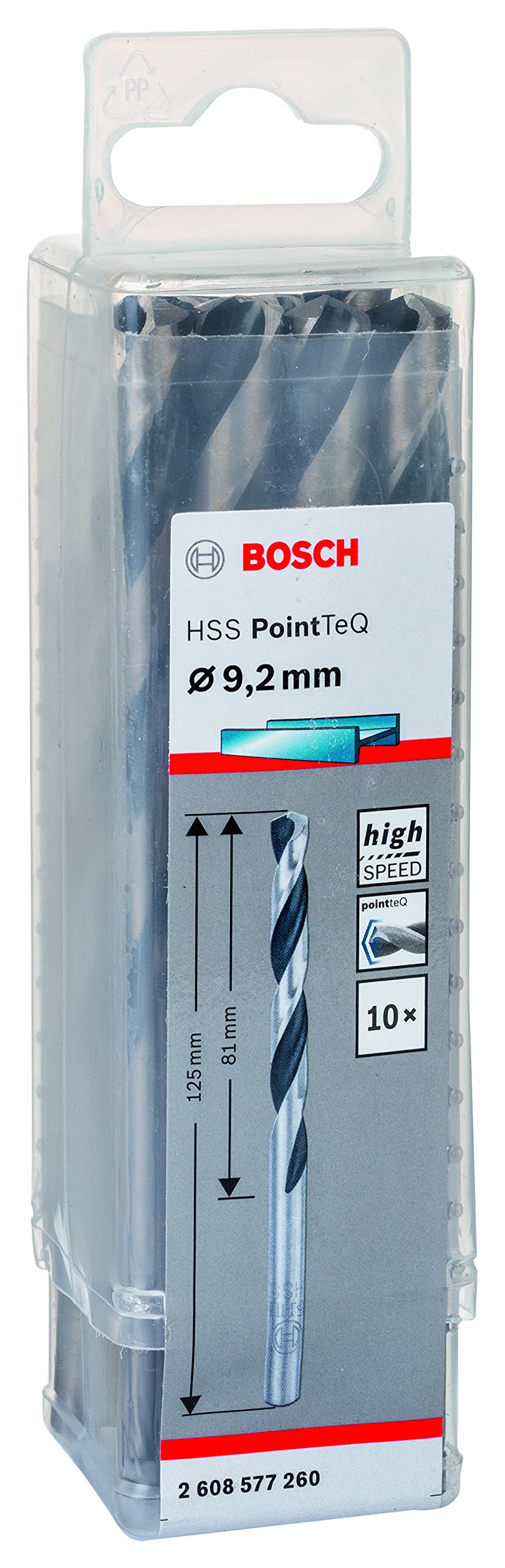 Bosch Professional 10 Stück HSS Spiralbohrer PointTeQ (für Metall, 9,2 x 81 x 125 mm, Zubehör Bohrschrauber)
