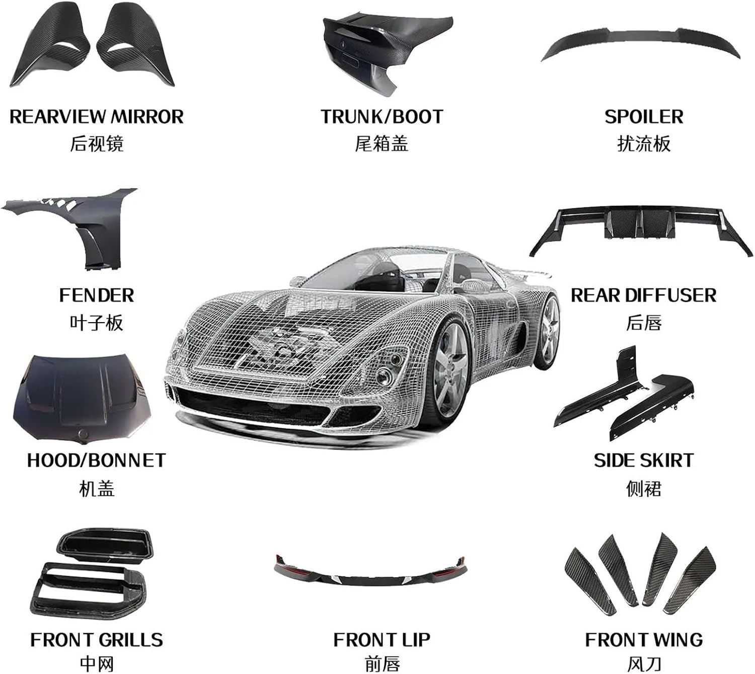 Carbon Fiber Engine Hood Vent Car Bonnet Compatible with A4 2017-2024