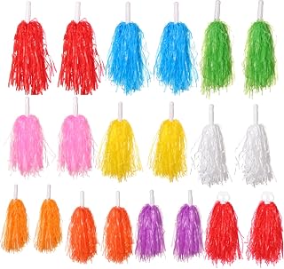 gofidin 12Pairs Pom Poms Cheerleading Sports Spirited Plastic Cheer Pompoms with Handles for Kids Adults Team Party Dance Cheering