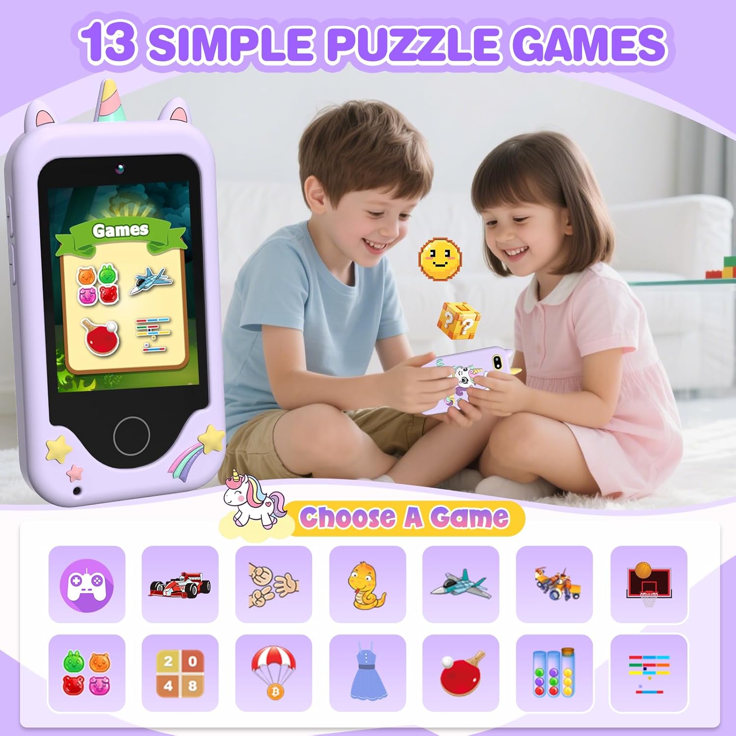 Kids Smart Phone Toys for Girls - Toddler Christmas Birthday Gift for Age 3-10, Learning Toys with 2.8" Touchscreen, Dual Cameras, Music,Video Player, Game, 8G SD Card