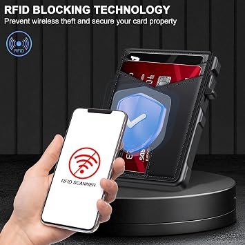 Airtag Wallet for Men Smart Wallet for Air Tag RFID Blocking Minimalist | Slim Pop Up Metal Credit Card Holder for 12+ Cards, ID Window & Money Clip Inside Birthday Gifts for Men, No Airtag Included