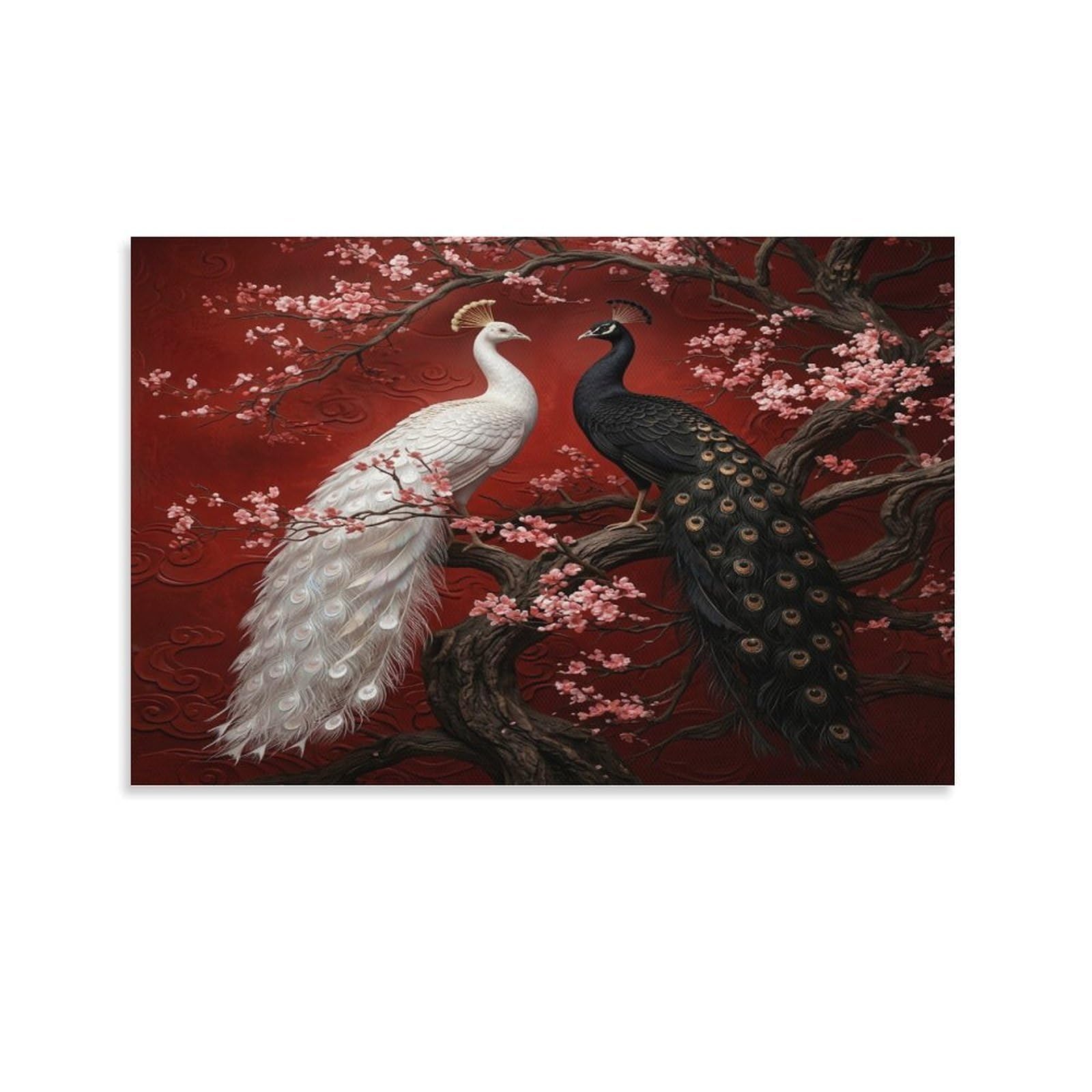 XPASHIQWC Peacocks Poster Artwork Plum Blossom Branch Canvas Prints Picture Modern Wall Art Picture Wall Hanging for Dining Room Kitchen Home Office Decor 20x30inch(50x75cm)