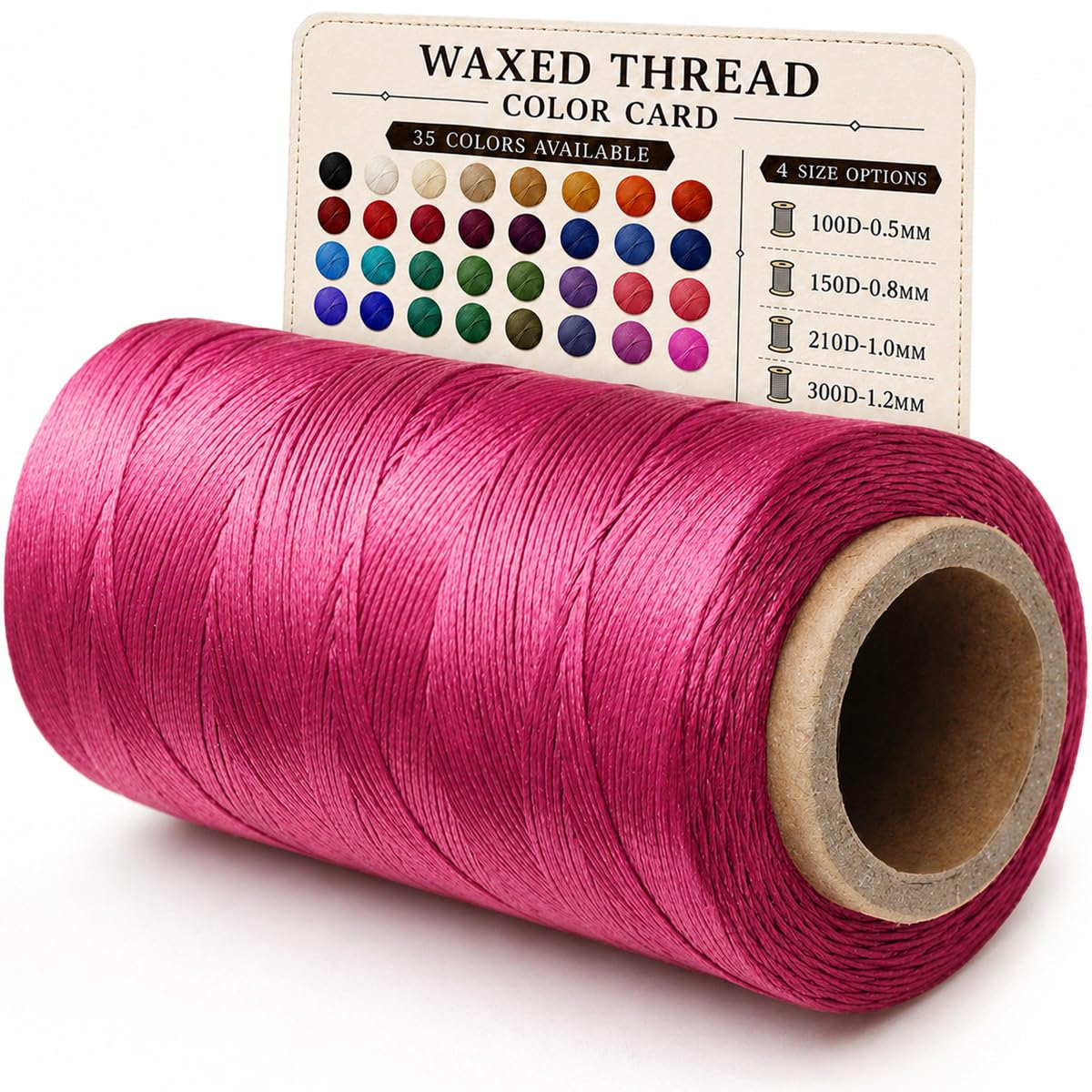SiiRo Flat Waxed Thread for Leather Sewing String Polyester Cord Stitching Bookbinding DIY Weave Craft (0.8mm150D Rose Red)