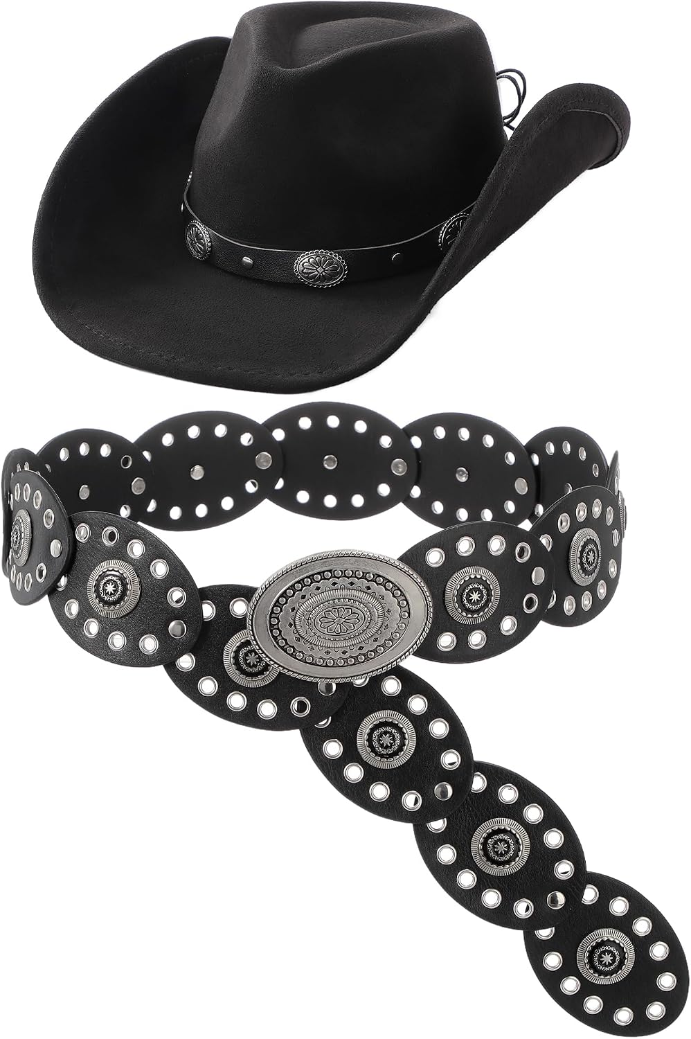 Liliaafar 3 Pcs Western Felt Cowboy Hat Disc Belt Sets for Women Vintage Cowgirl Costume Boho Disc Outfit Accessories