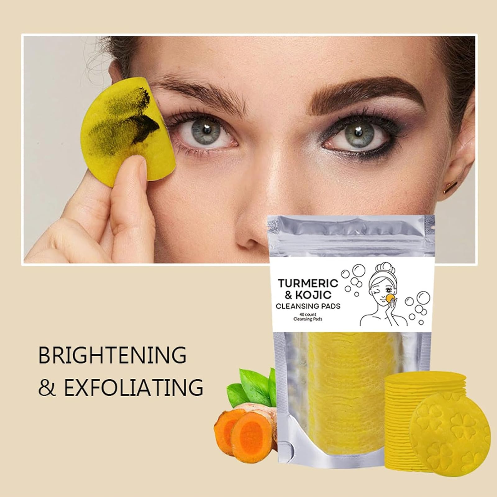 Set da Tre Pezzi Turmeric Wash e Cura, Detergente Viso con Spazzola, Pad Esfolianti per il Viso, Saponetta, Rete Schiumogena per Sapone, Set Detergente Profondo per Viso e Corpo