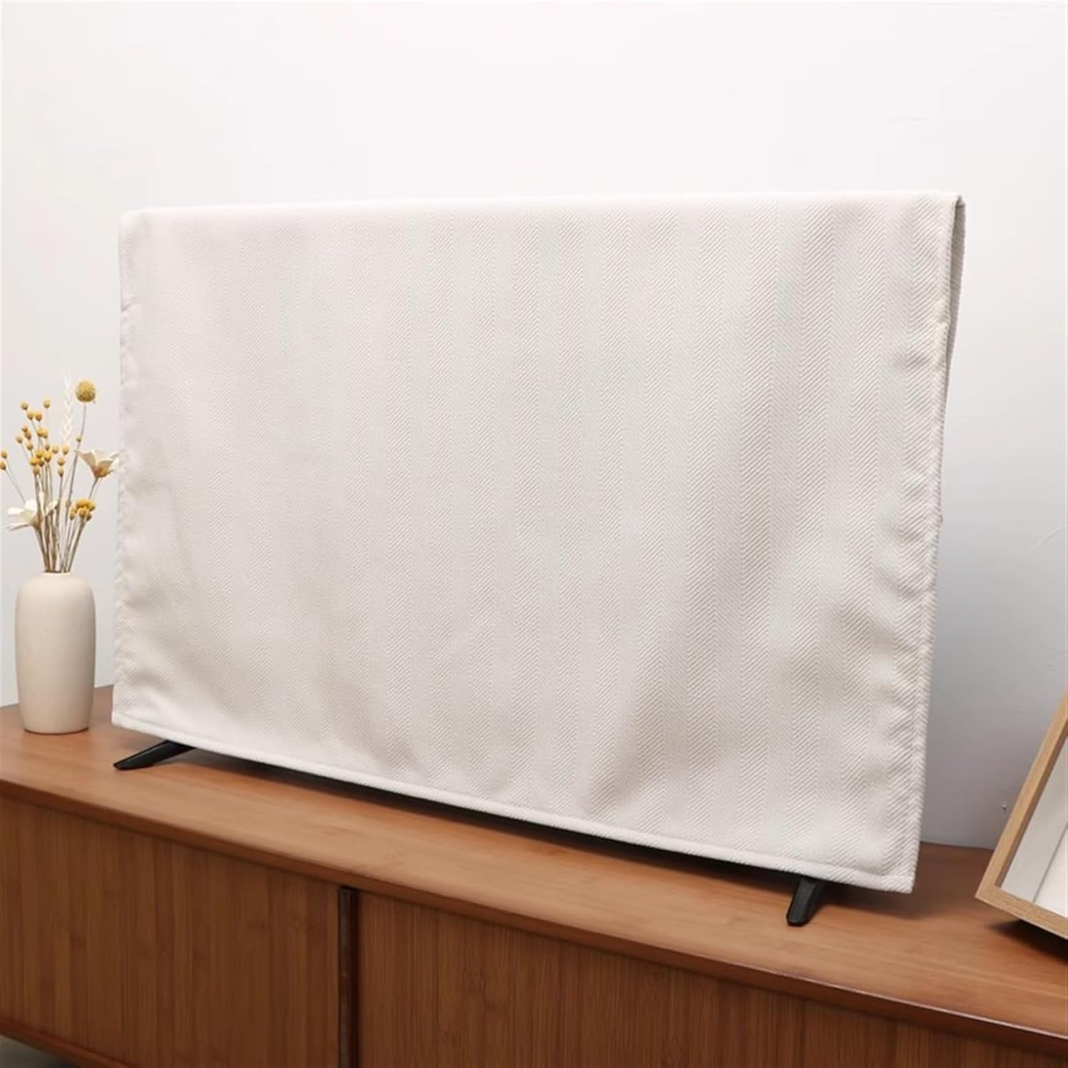 Indoor TV Cover Chenille Fabric TV Display Protector Dustproof Scratch-Resistant Screen Cover for Desktop, Hanging and Curved Televation, Beige, 44.5"x76"