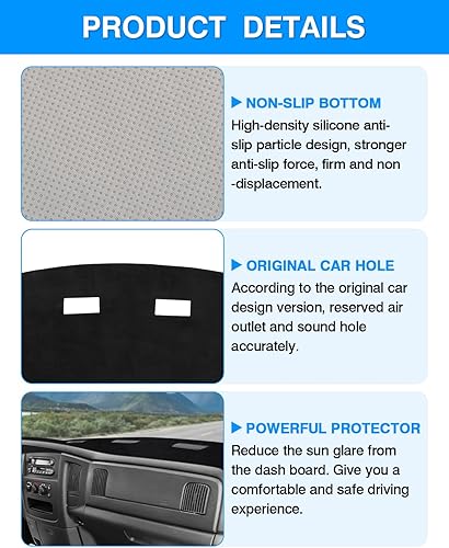 Miniatura 6 de Autorder Dashboard Cover Mat for 2002-2005 Dodge Ram 1500 & 2003-2005 2500/3500 Accessories Dash Cover Flannel Dash Mat Sunshade Glare UV Rays
