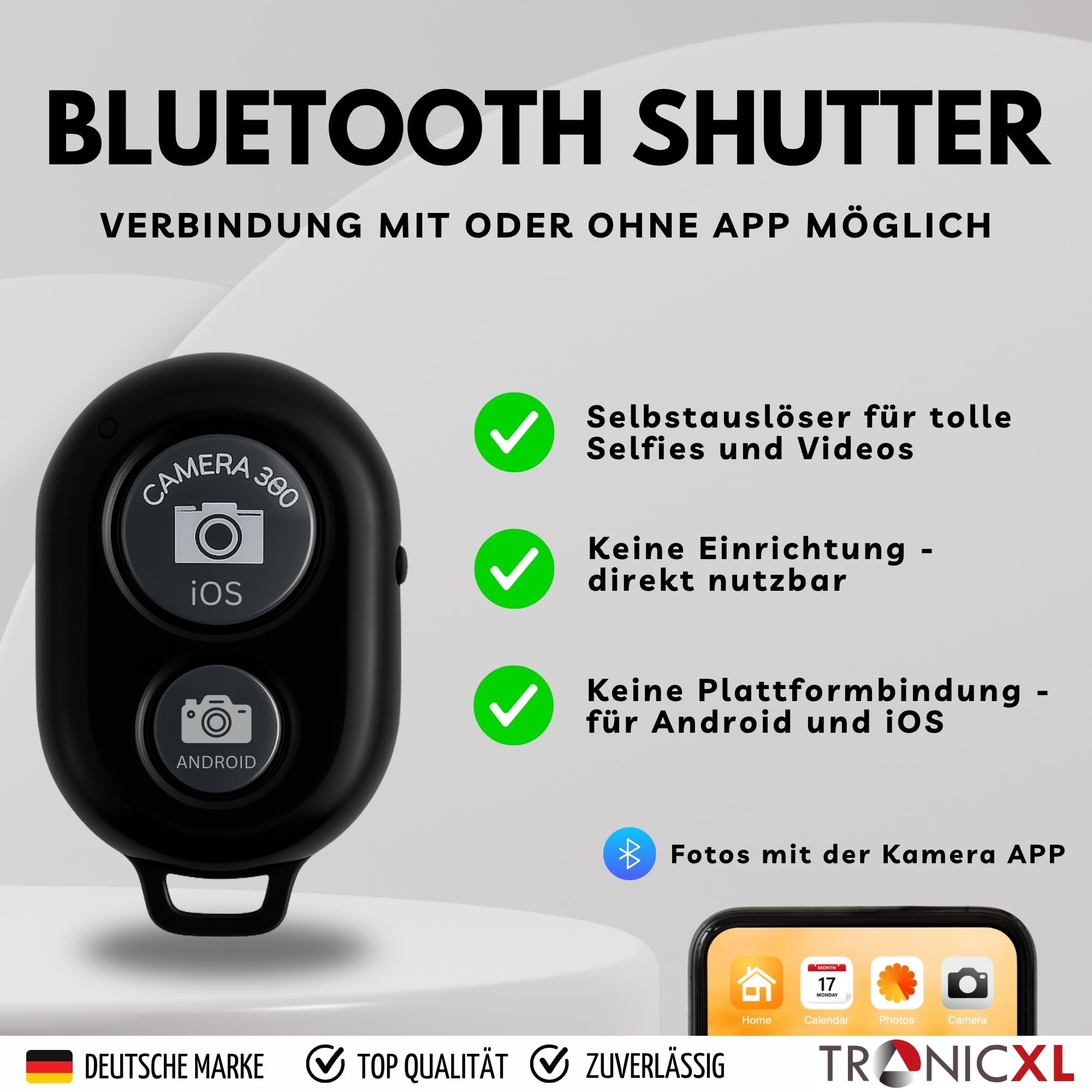 TronicXL Uchwyt stołowy do smartfona z wyzwalaczem do selfie i lampą LED, statyw zaciskowy, uchwyt zaciskowy, uchwyt do iPhone'a, telefonu komórkowego, statywu do aparatu, stołów, statywu wideo