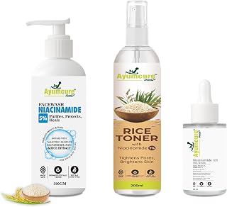 Ayumcure Anti Pigmentation Kit | Set of 3 | Niacinamide & Alpha Arbutin Face Serum 30ML + 3% Niacinamide Rise Toner 200ML... Price In India