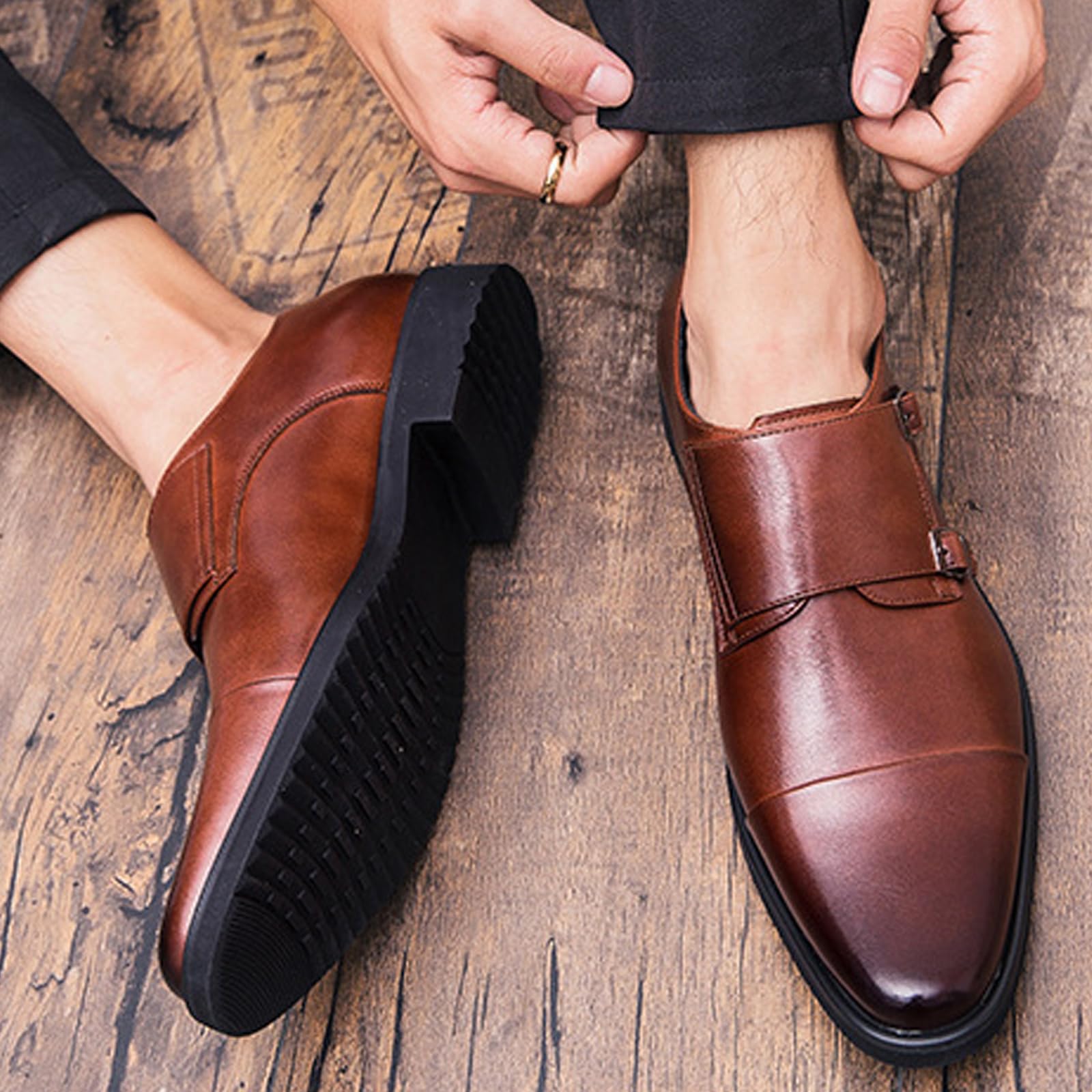 Uomini Mocassini Monk Scarpe Eleganti da Cerimonia in Pelle PU Doppio Monaco Scarpe da Cinturino