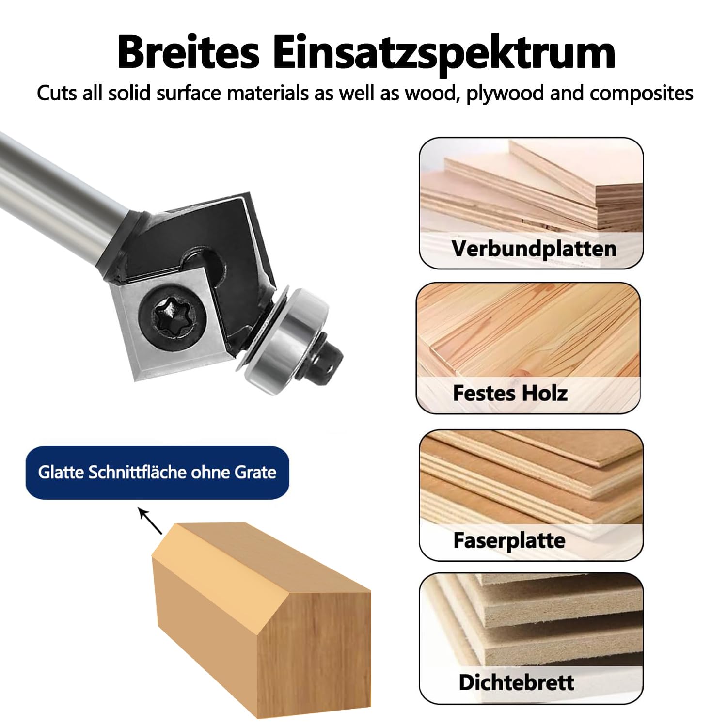 45 Grad FräSer Fasefräser 8mm Schaft, mit 4 Stück Wendeplatten, Bevel Einfassung Austauschbare-Klinge Oberfräse Fräser, für Schneiden einer 45-Grad-Fase an der Holzkante