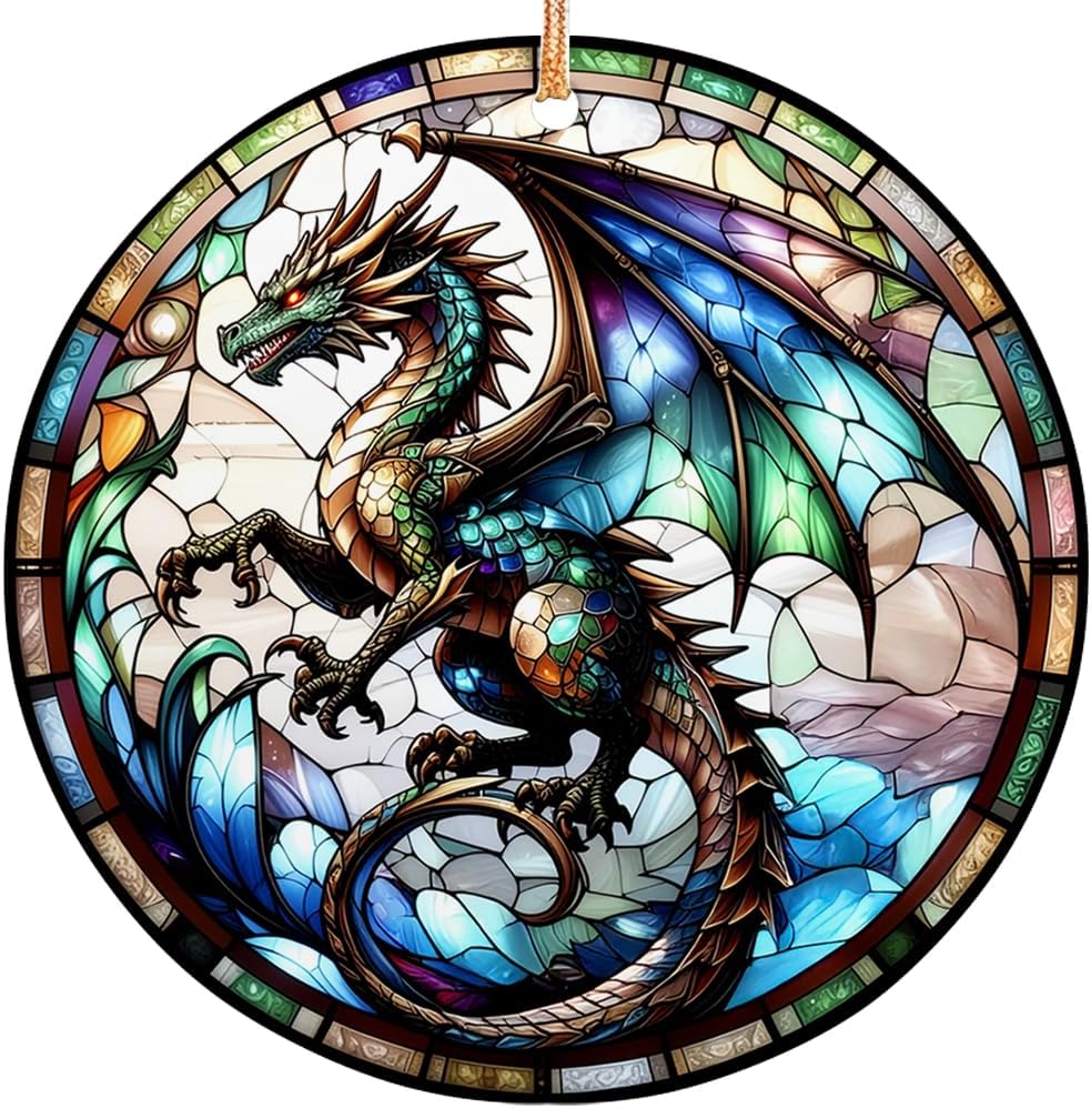 2025 Christmas Ornament – Dragon Stained Glass Ornament, Fantasy Holiday Tree Decoration, Unique Keepsake Gift