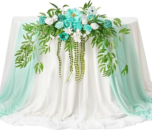 TINGE TIME Guirnalda de flores artificiales con mantel y camino de mesa, paquete de 3 arreglos florales para decoración de mesa de novia de boda
