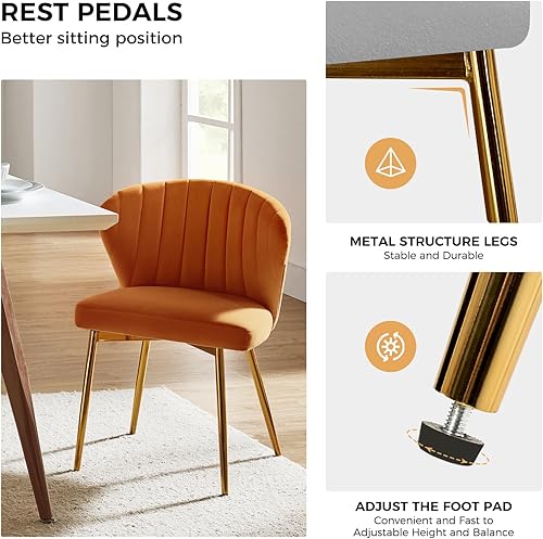 Miniatura 4 de HULALA HOME Sillas de comedor de terciopelo, naranja, silla decorativa moderna y pequeña sin brazos con patas de metal dorado, elegante silla de