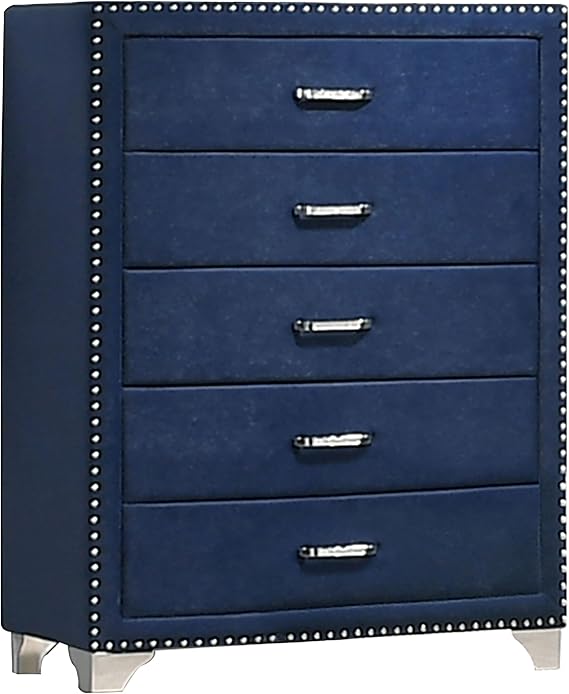 Coaster Home Furnishings Melody Modern Classic 4-piece Bedroom Set Velvet Upholstered Eastern King Size Wingback Bed Frame 66-inch Headboard Pacific Blue 223371KE-S4