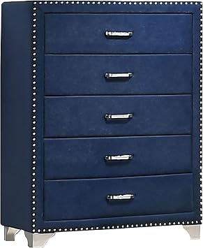 Coaster Home Furnishings Melody Modern Classic 4-piece Bedroom Set Velvet Upholstered Eastern King Size Wingback Bed Frame 66-inch Headboard Pacific Blue 223371KE-S4