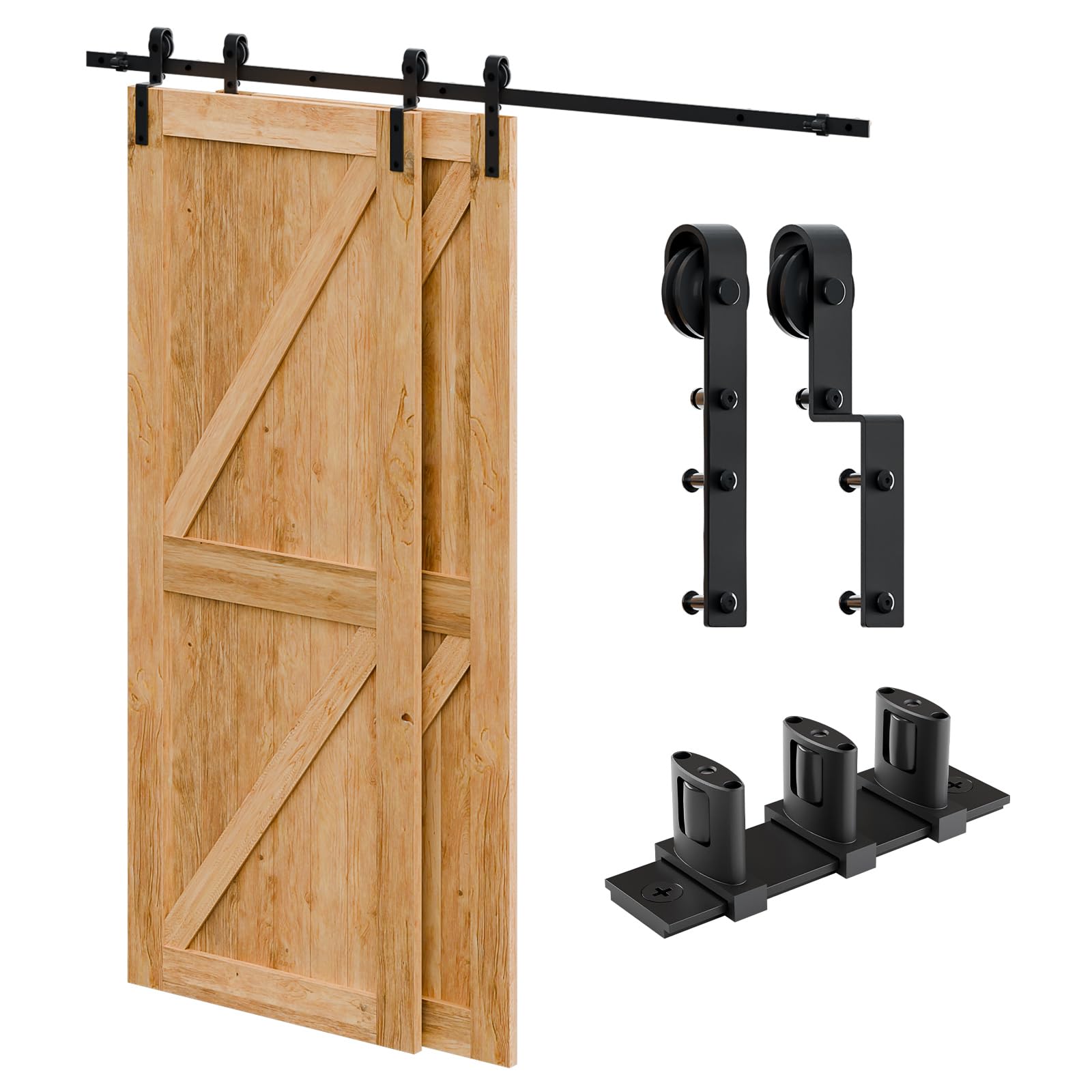 Sliding Door Fitting Bypass Double Door 183 cm Sliding Door Rail System Complete Set including Floor Guide Black for 2 Wooden Doors 82 cm Wide