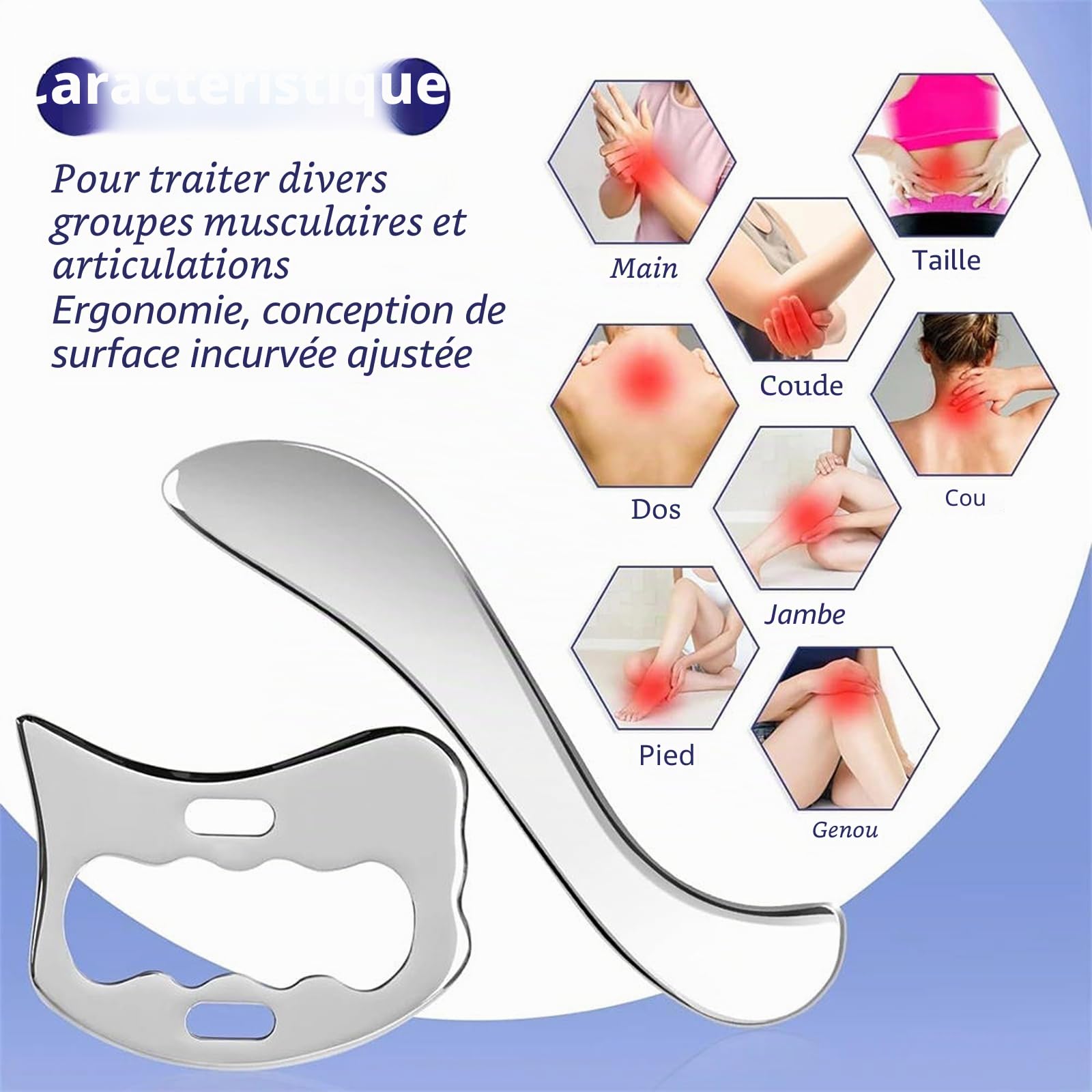 Outil de massage Gua Sha 3 en 1 en acier inoxydable - Guasha pour Sculpter la Ligne de la Mâchoire pour la thérapie physique, Derma Edge GuaSha-Outil de massage GuaSha - Outil IASTM pour la relaxation