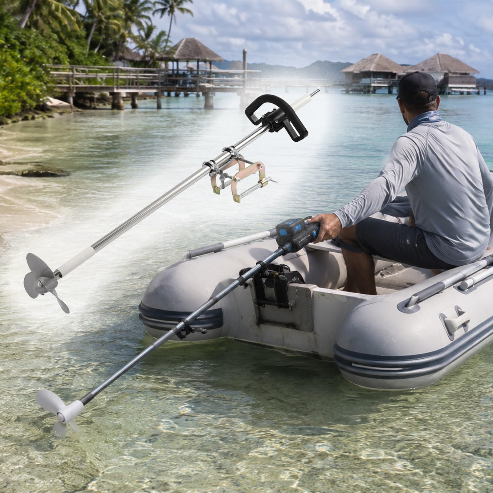 Remo motorizado Kayak Remo Motorizado Ligero para (Taladro No Incluido); Motor Fueraborda Portátil para Lagos Y Arroyos; Propulsor con Montaje En Remo
