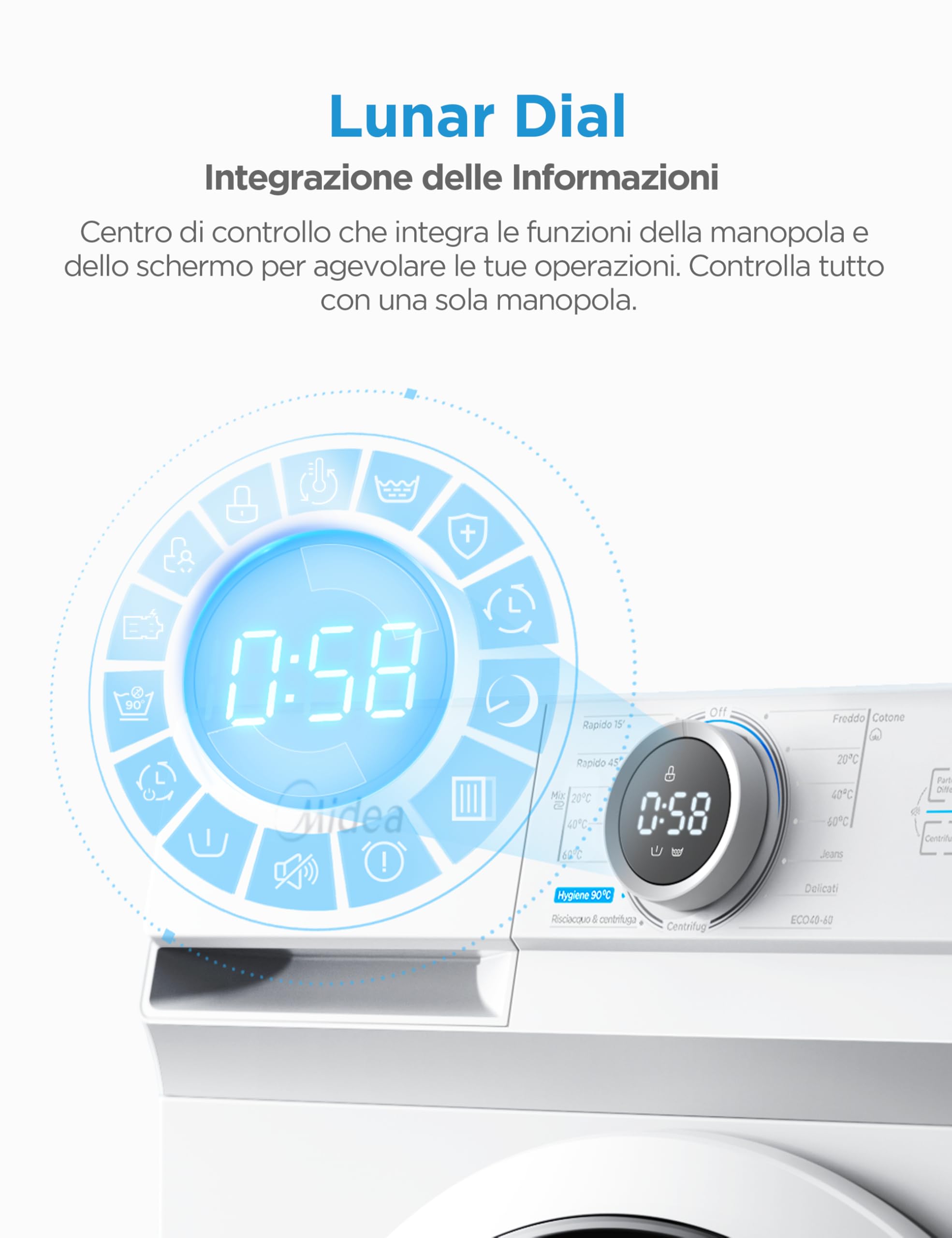Midea MF100W70/E Lavatrice Carica Frontale 7 Kg,40 cm Deep Slim Design,1200 giri,Programma Rapido,Opzioni temperature multiple,15 Programmi,bianco